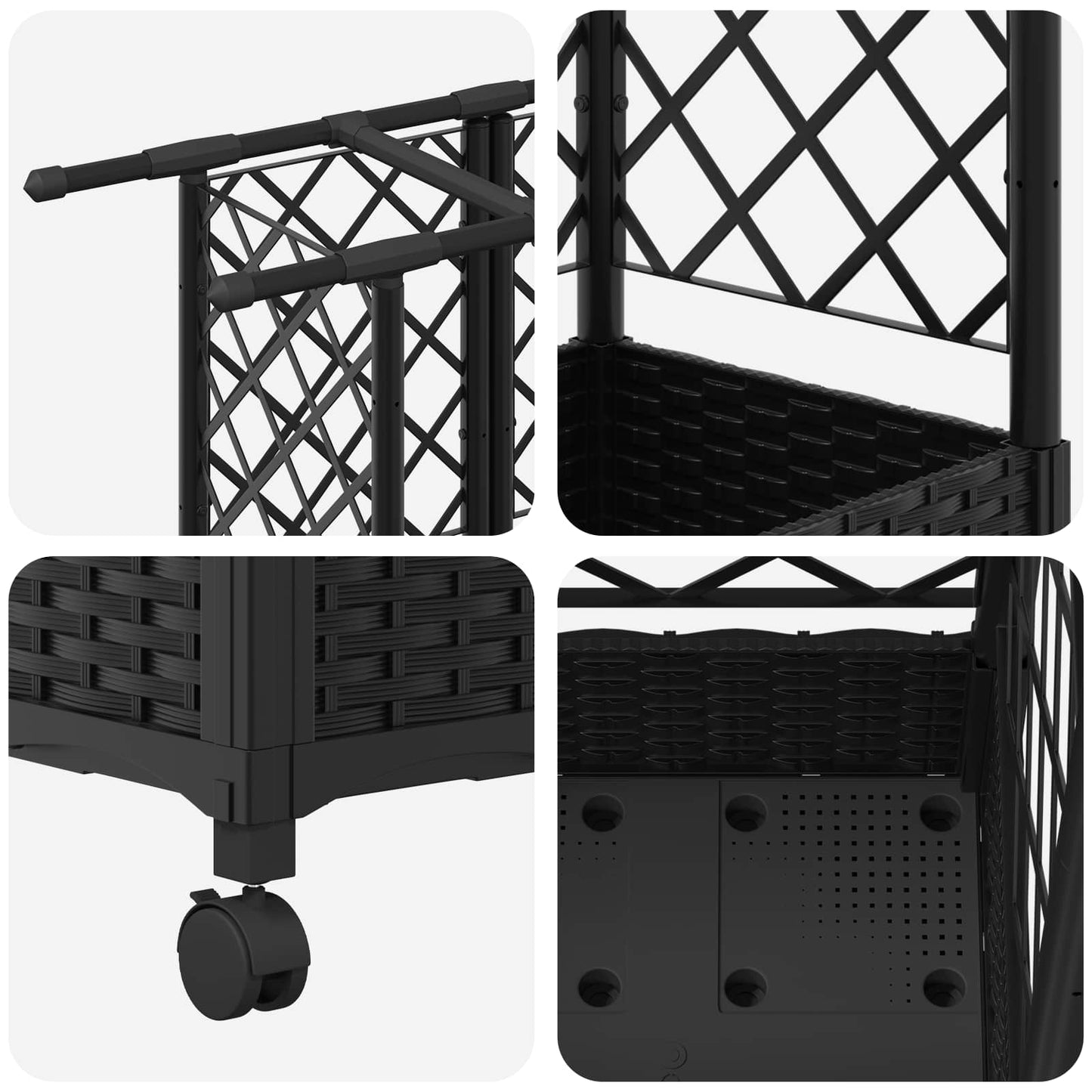 Hevet Bed med Trellis og Tak Svart 124 x 40 x 127 cm PP
