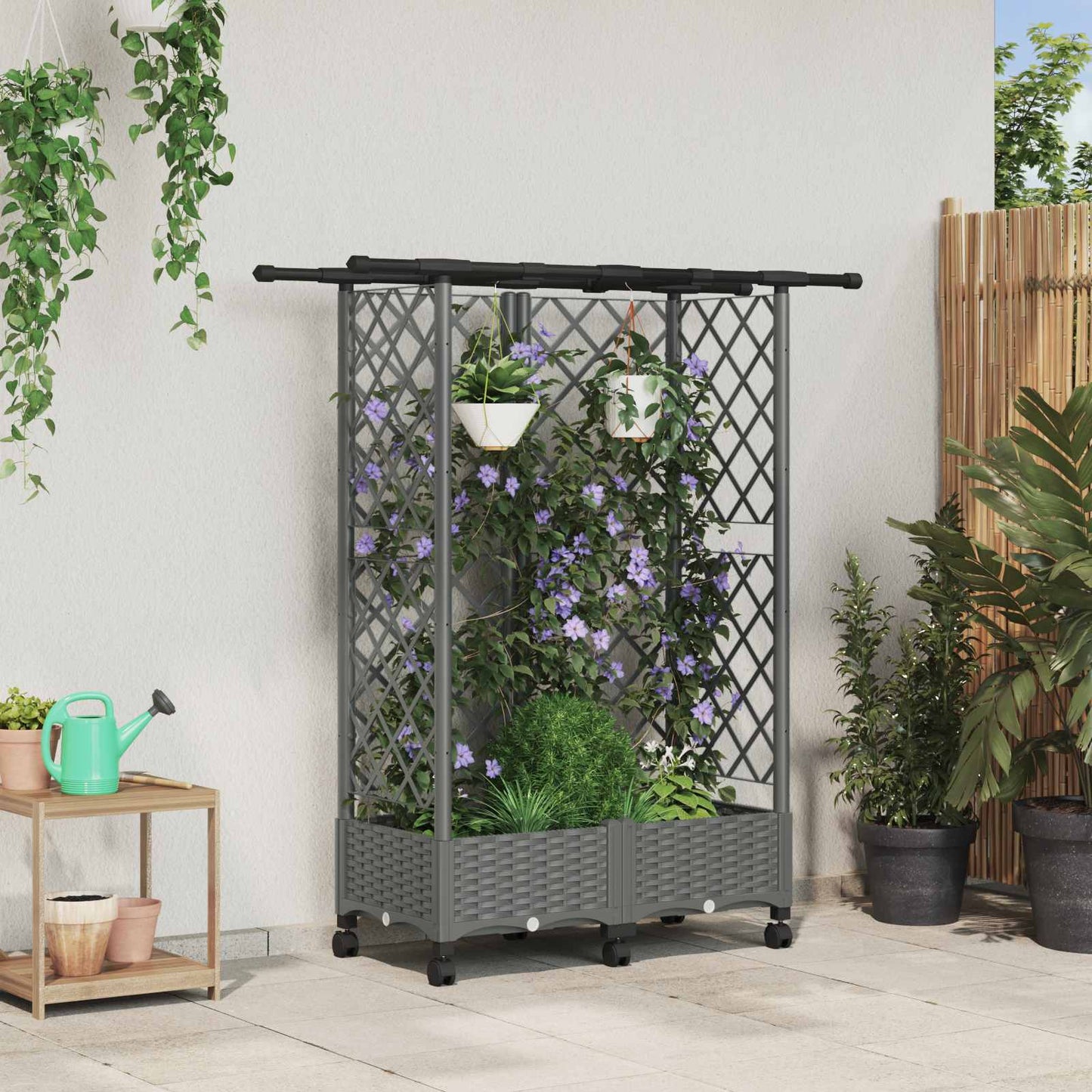 Hevet Bed med Trellis og Tak Lysegrå 124 x 40 x 127 cm PP