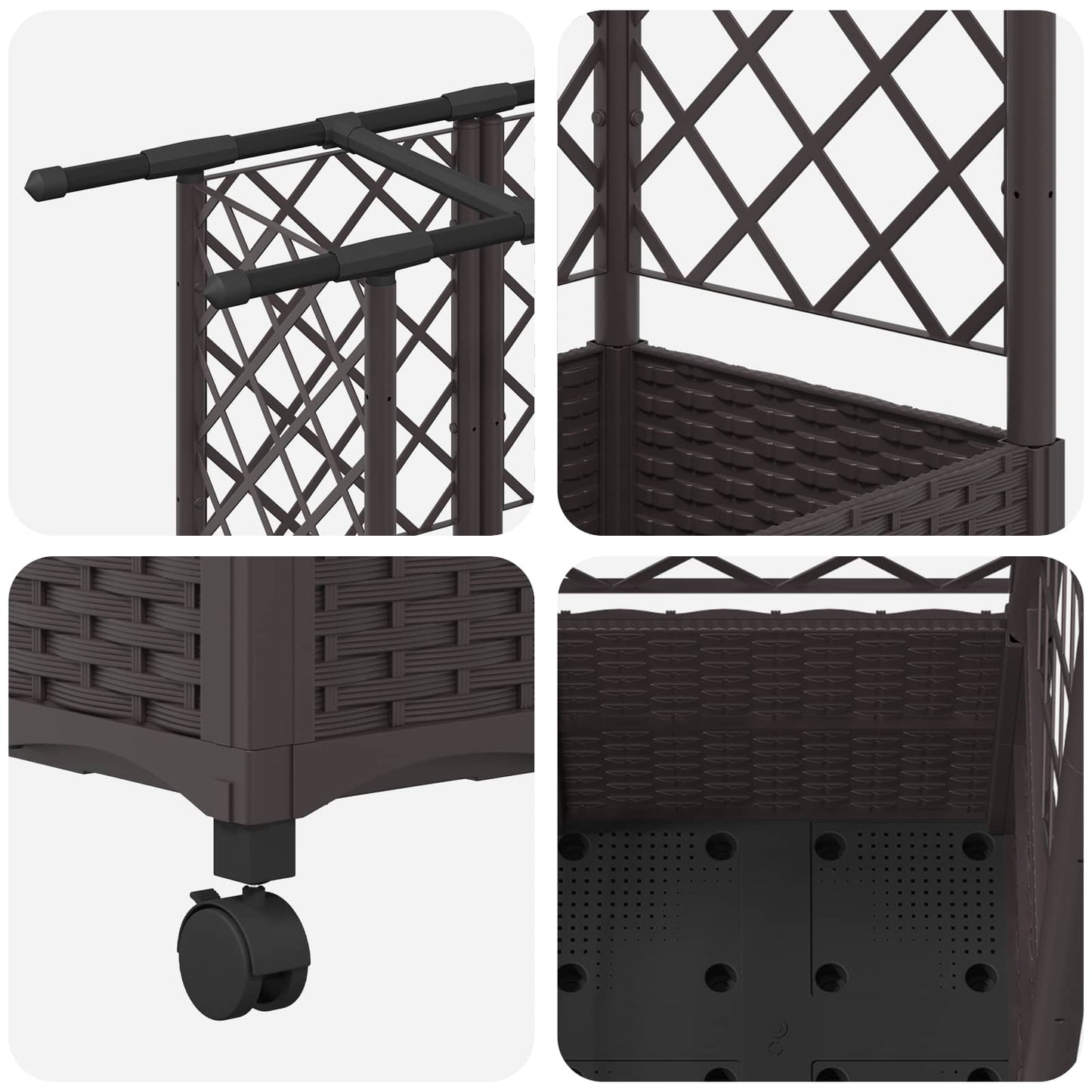 Hevet Bed med Trellis og Tak Brun 124 x 40 x 142 cm PP
