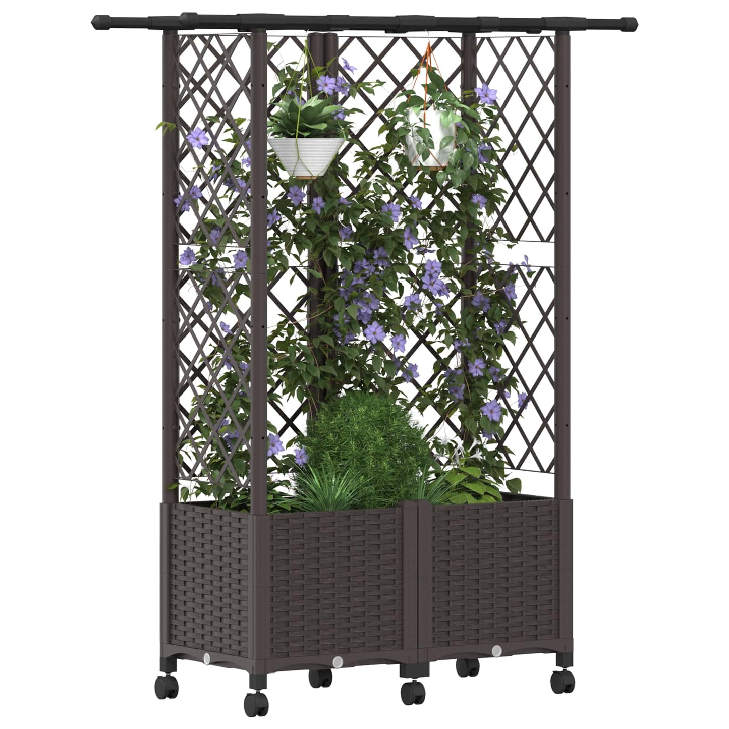Hevet Bed med Trellis og Tak Brun 124 x 40 x 142 cm PP