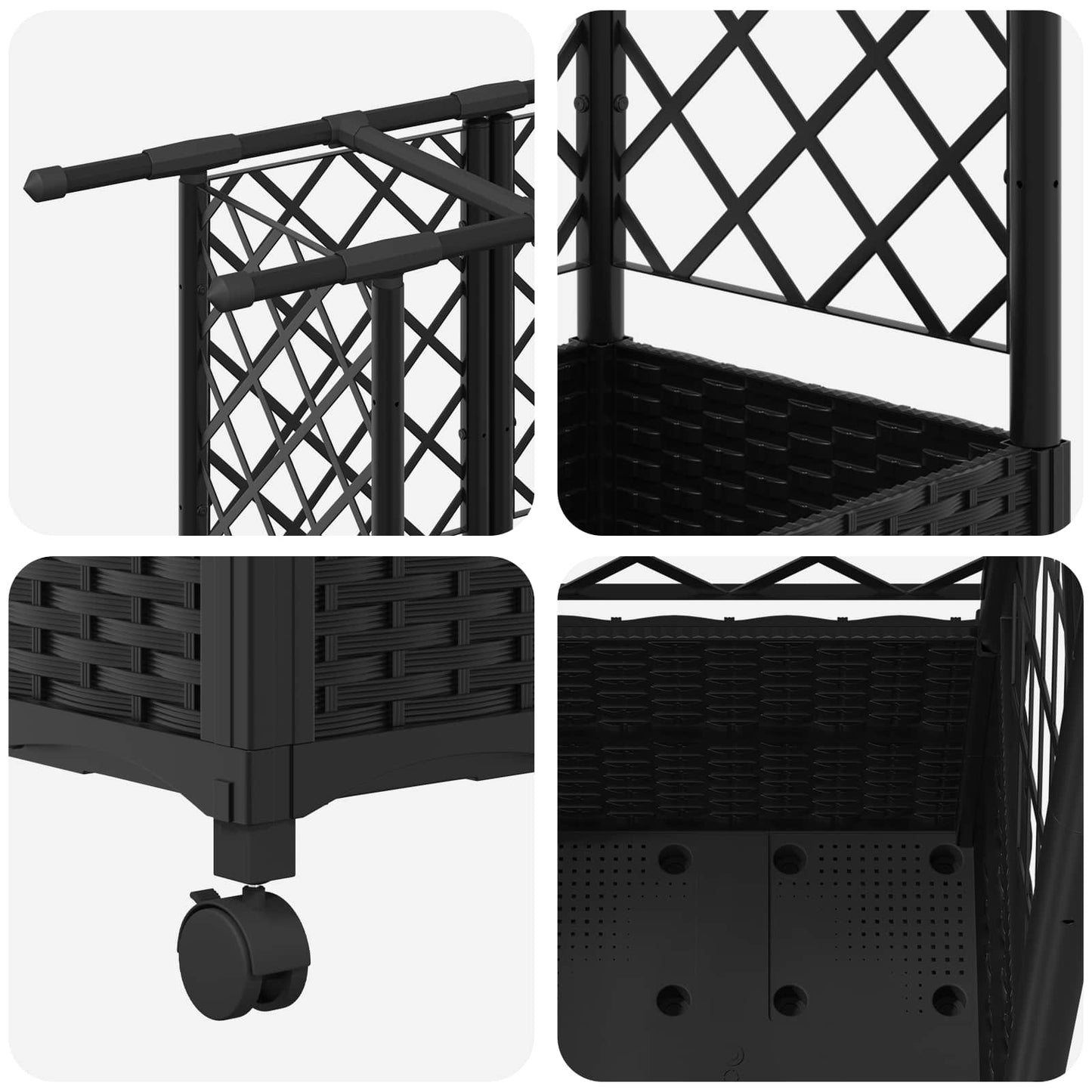 Hevet Bed med Trellis og Tak Svart 124 x 40 x 142 cm PP