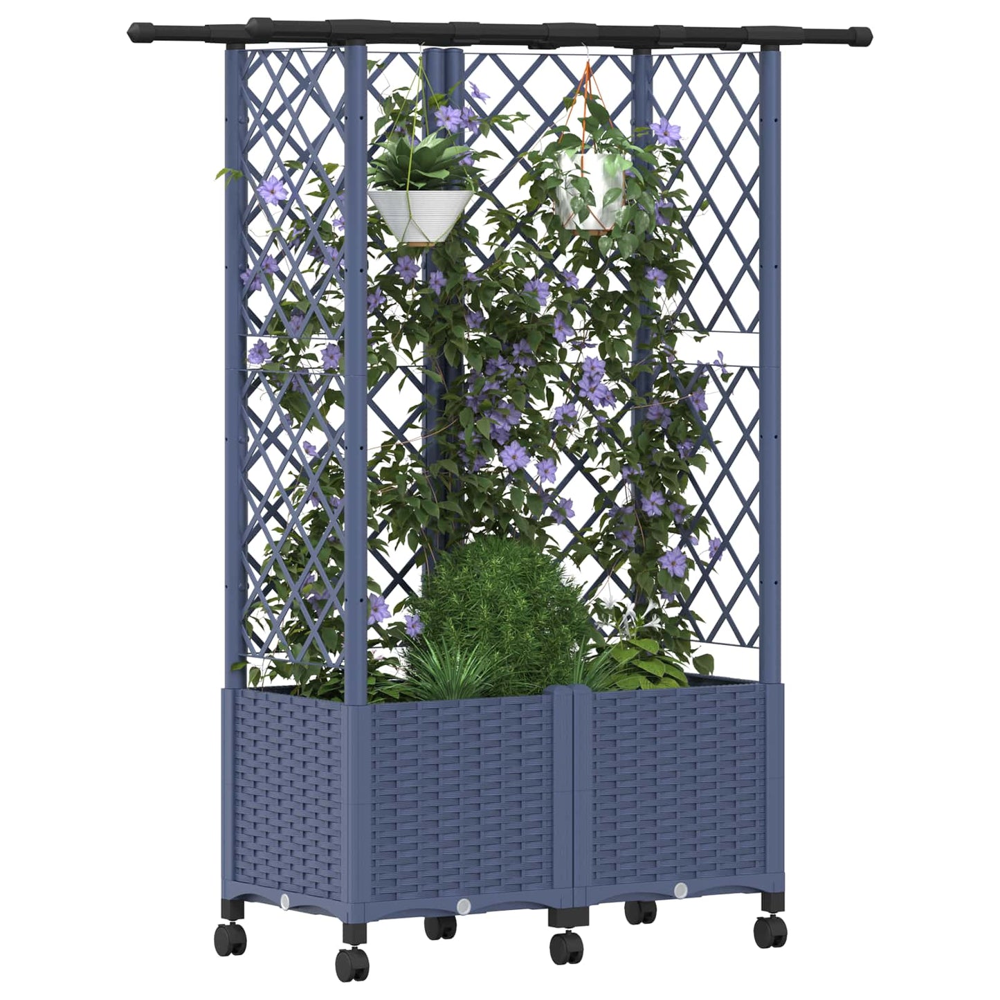 Hevet Bed med Trellis og Tak Grå 124 x 40 x 142 cm PP