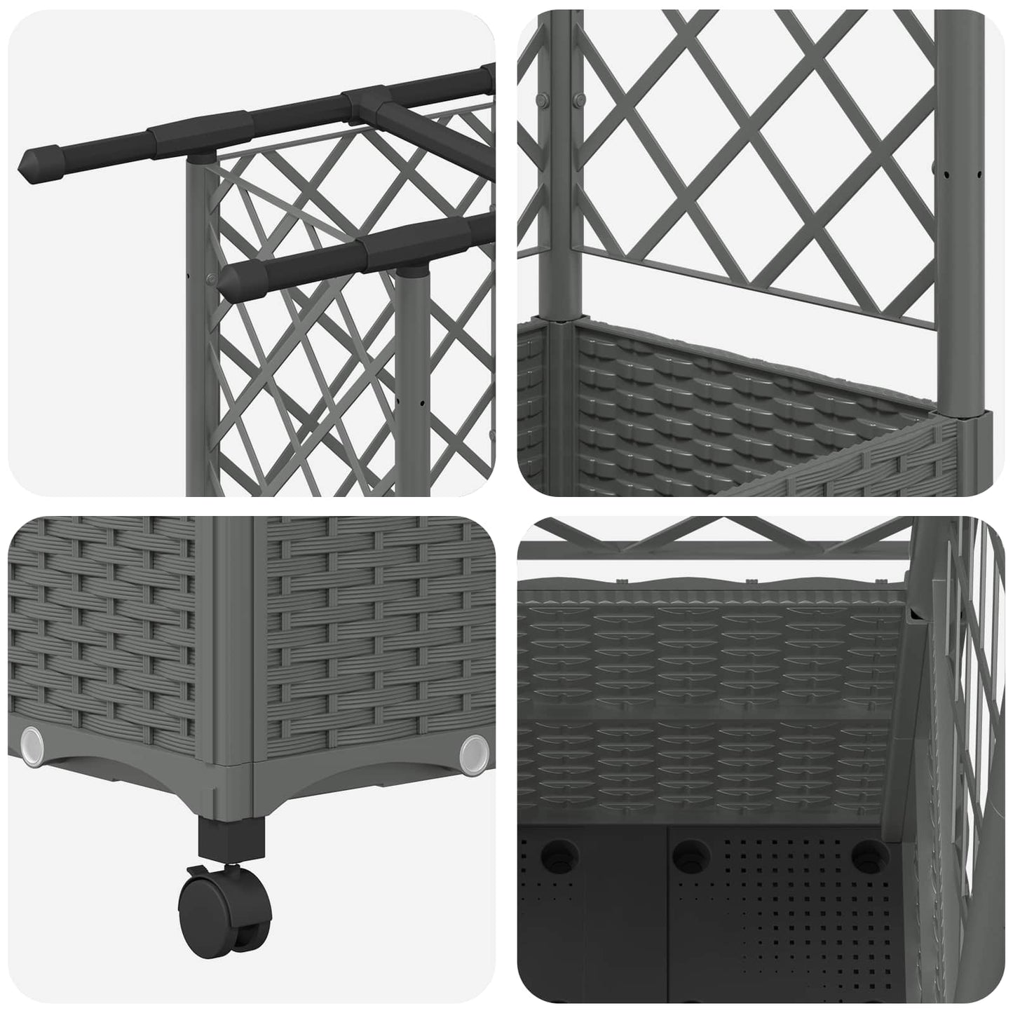 Hevet Bed med Trellis og Tak Lysegrå 124 x 40 x 142 cm PP