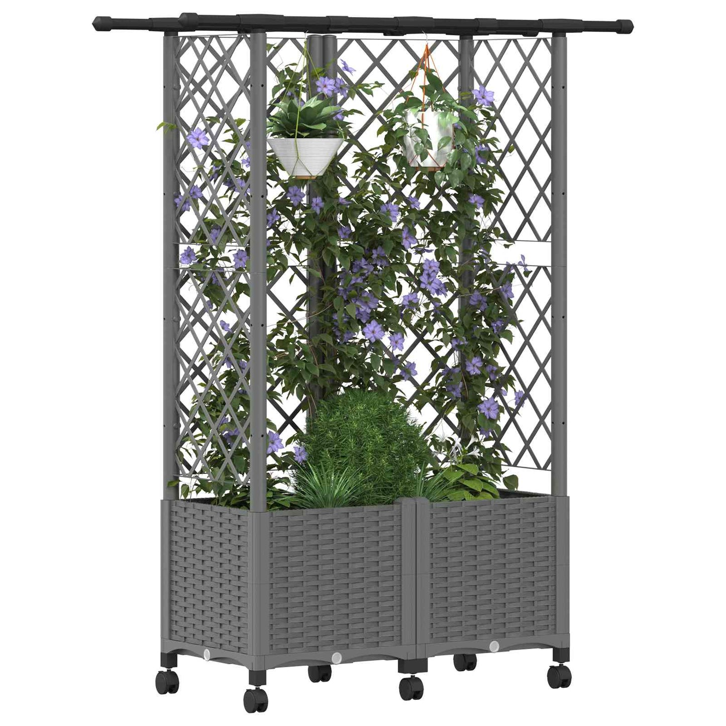 Hevet Bed med Trellis og Tak Lysegrå 124 x 40 x 142 cm PP