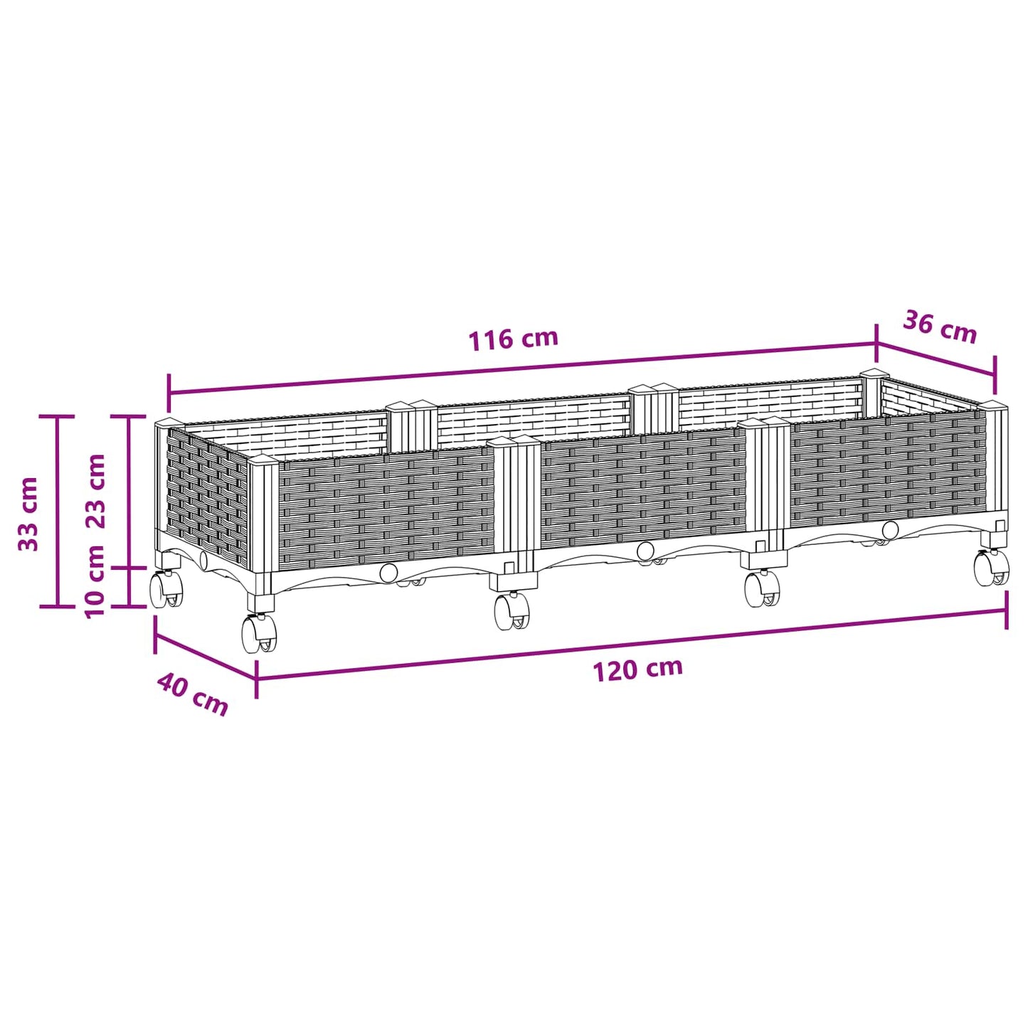 Hagekrukke med hjul Brun 120 x 40 x 29 cm PP