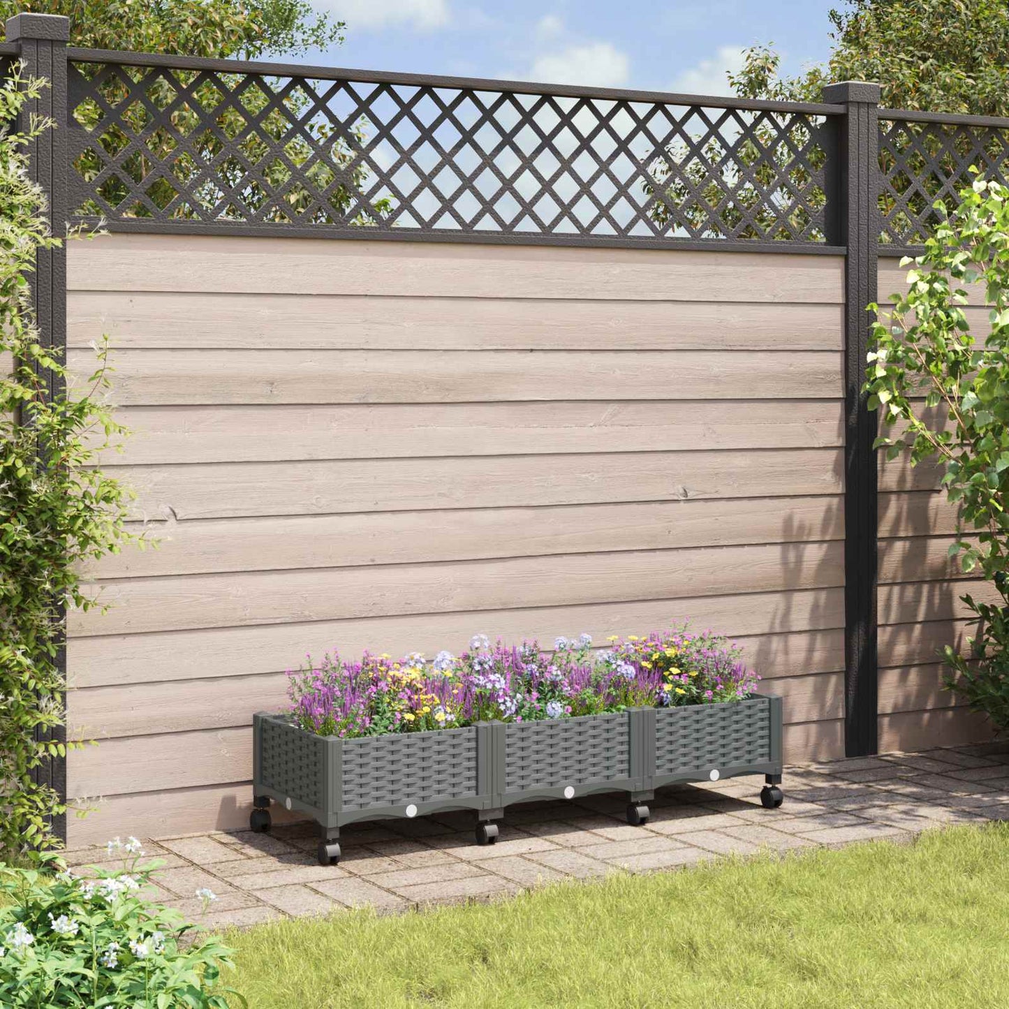 Hagekrukke med hjul Lysegrå 120 x 40 x 33 cm PP