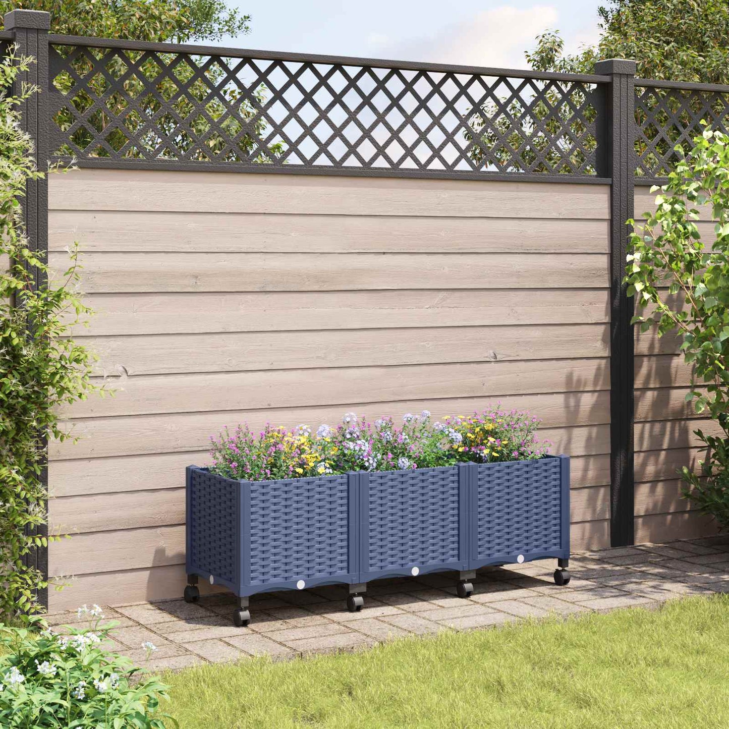 Hagekrukke med hjul Blågrå 120 x 40 x 48 cm PP