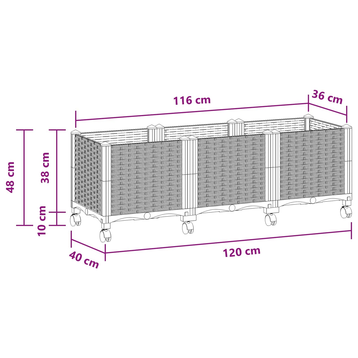 Hagekrukke med hjul Hvit 120 x 40 x 48 cm PP