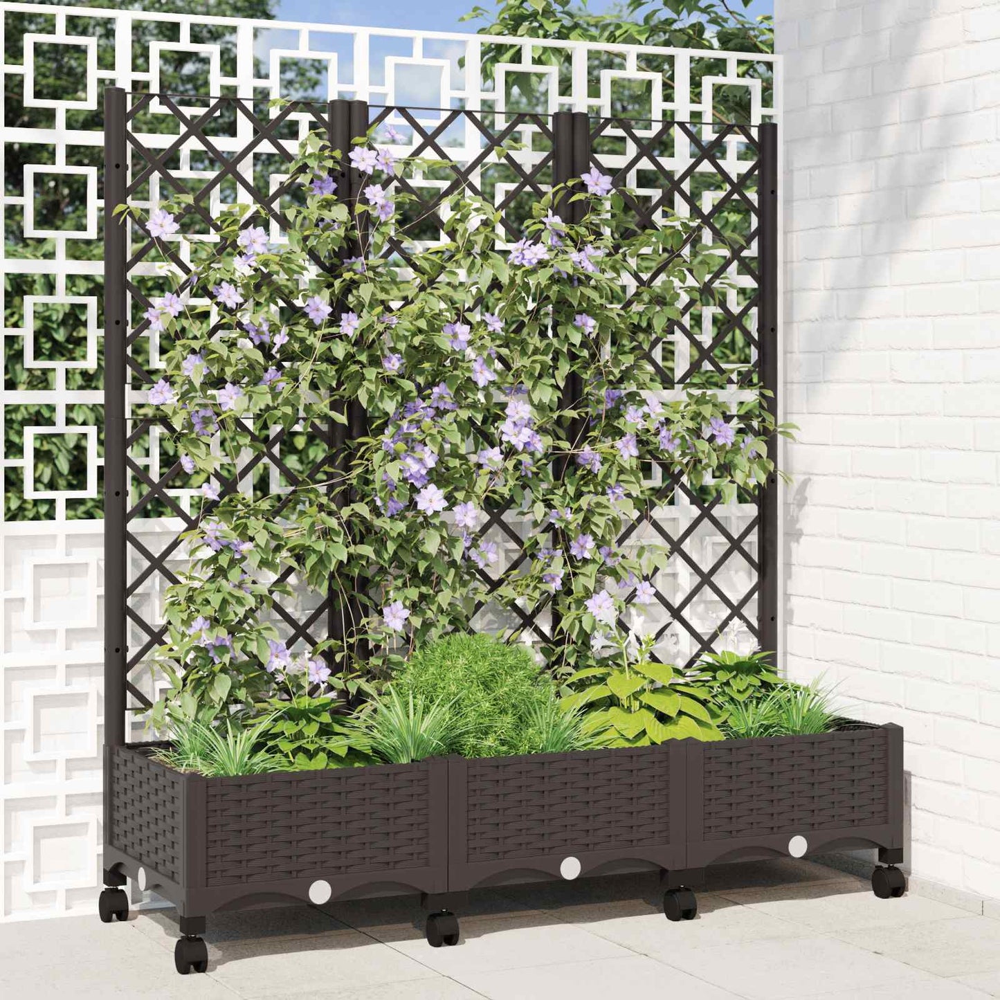 Hageplanter med espalier og hjul Brun 120 x 40 x 131,5 cm PP