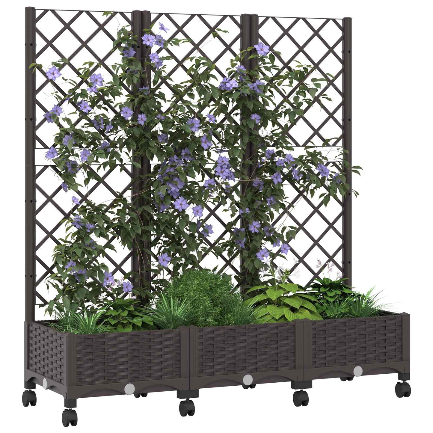 Hageplanter med espalier og hjul Brun 120 x 40 x 131,5 cm PP