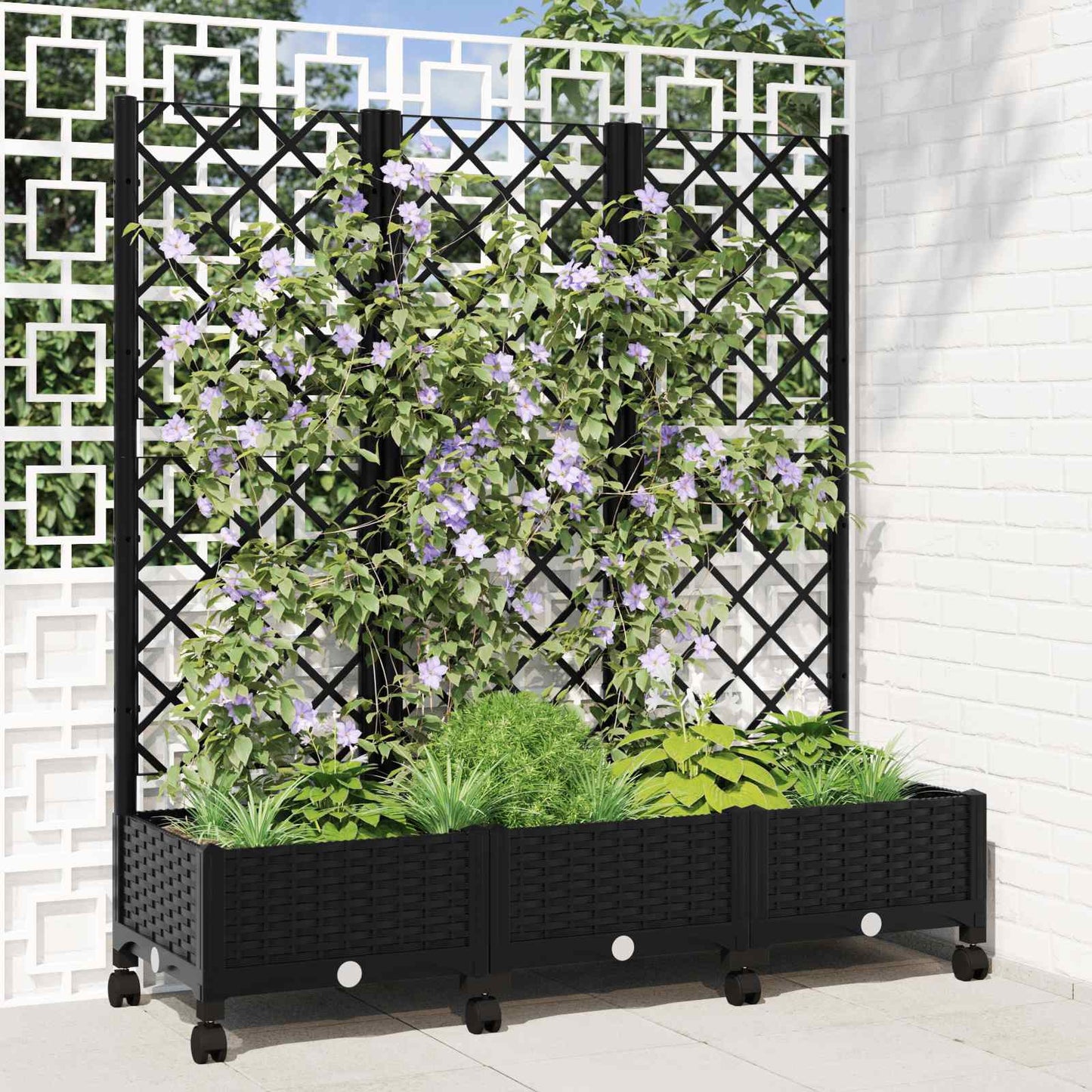 Hageplanter med espalier og hjul Svart 120 x 40 x 131,5 cm PP