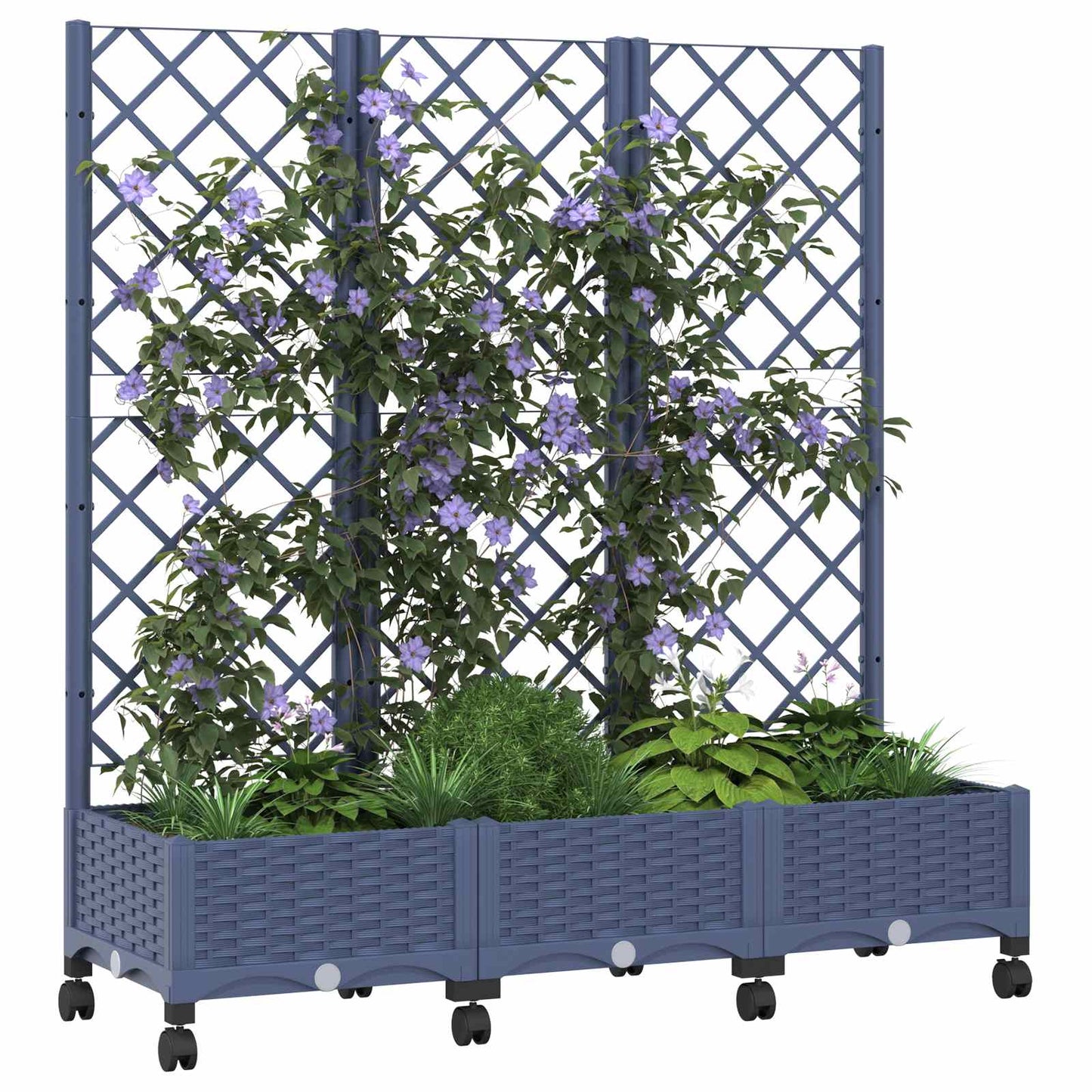 Hageplanter med espalier og hjul Blågrå 120 x 40 x 131,5 cm PP