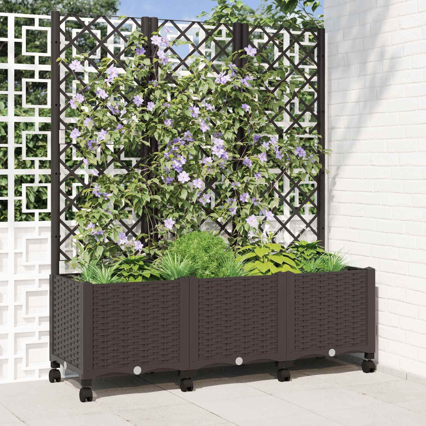 Hageplanter med espalier og hjul Brun 120 x 40 x 146 cm PP
