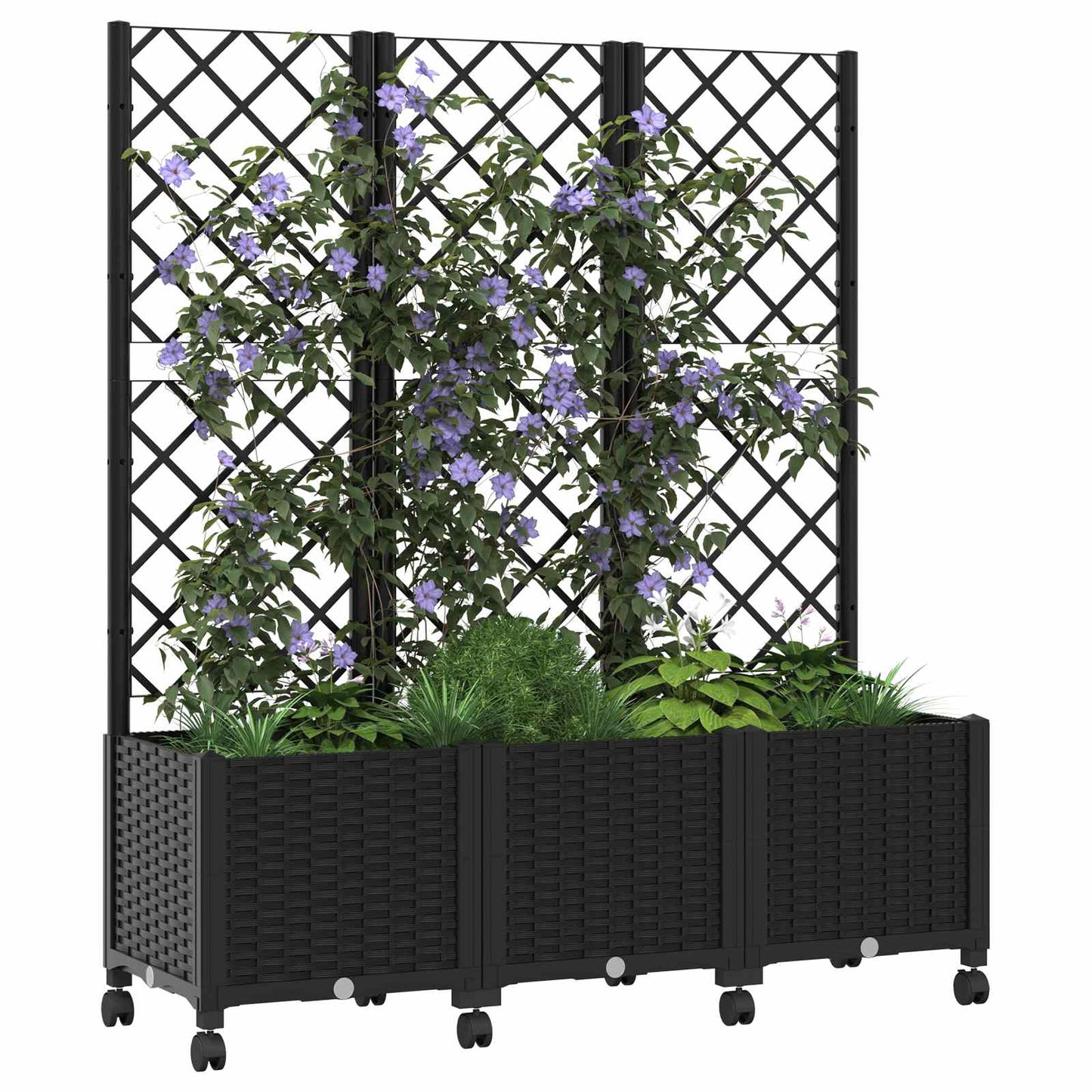 Hageplanter med espalier og hjul Svart 120 x 40 x 146 cm PP