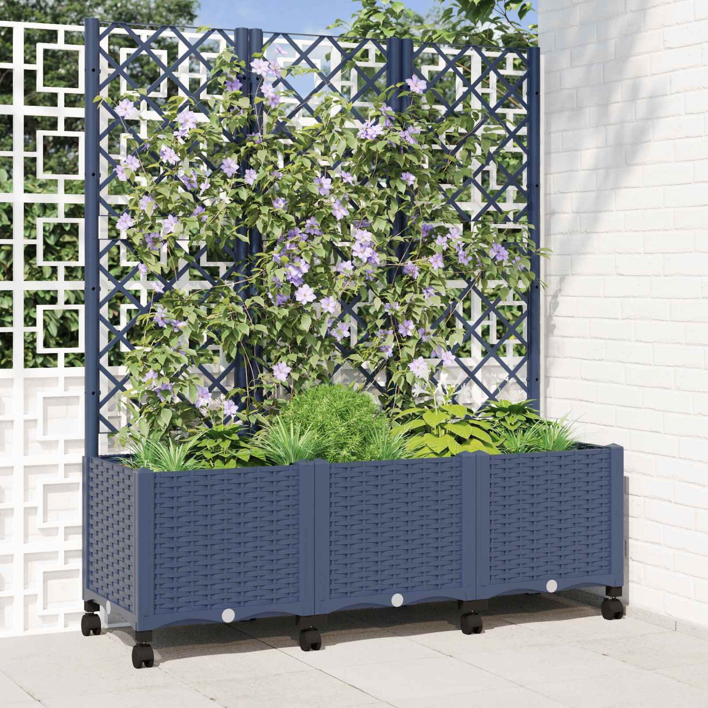 Hageplanter med espalier og hjul Blågrå 120 x 40 x 146 cm PP