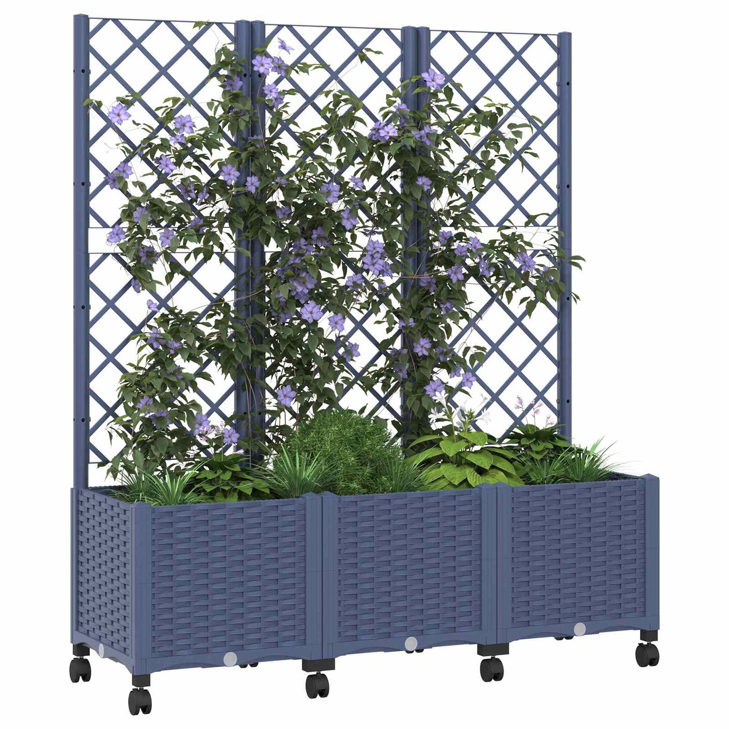 Hageplanter med espalier og hjul Blågrå 120 x 40 x 146 cm PP