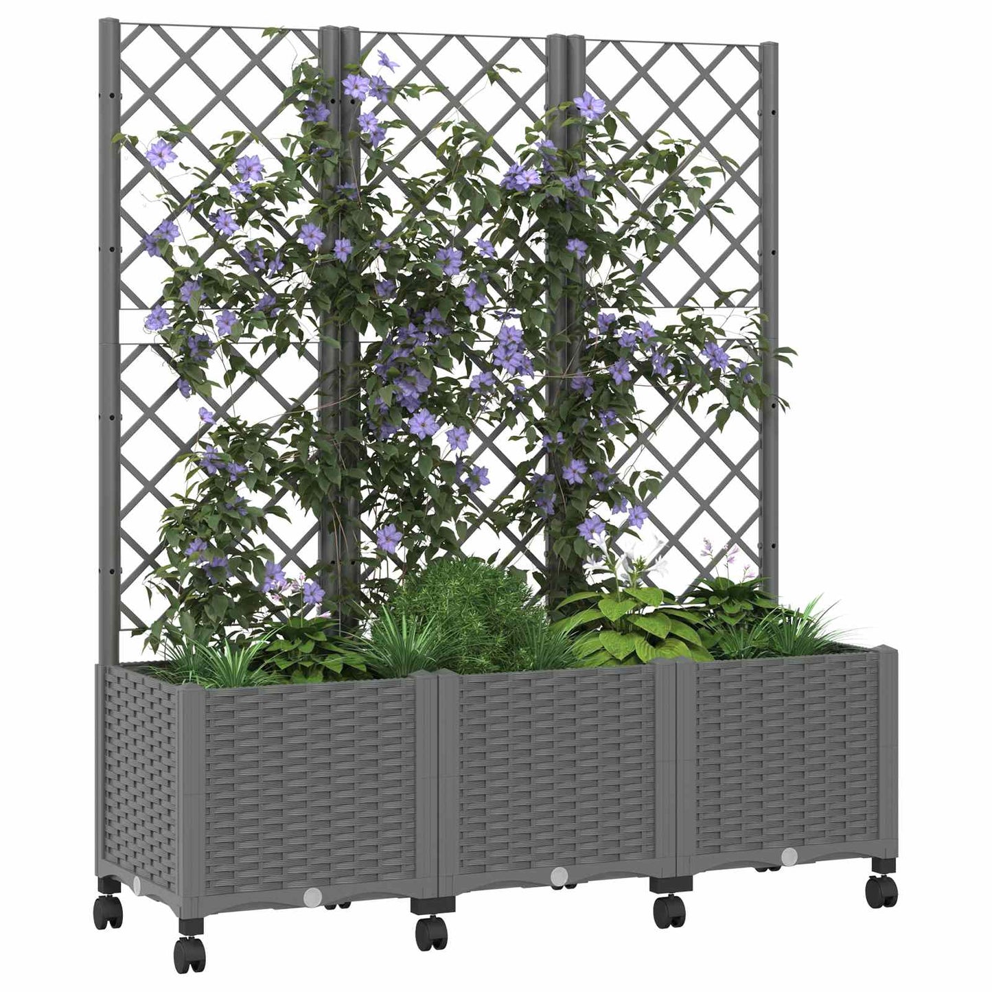 Hageplanter med espalier og hjul Lysegrå 120 x 40 x 146 cm PP