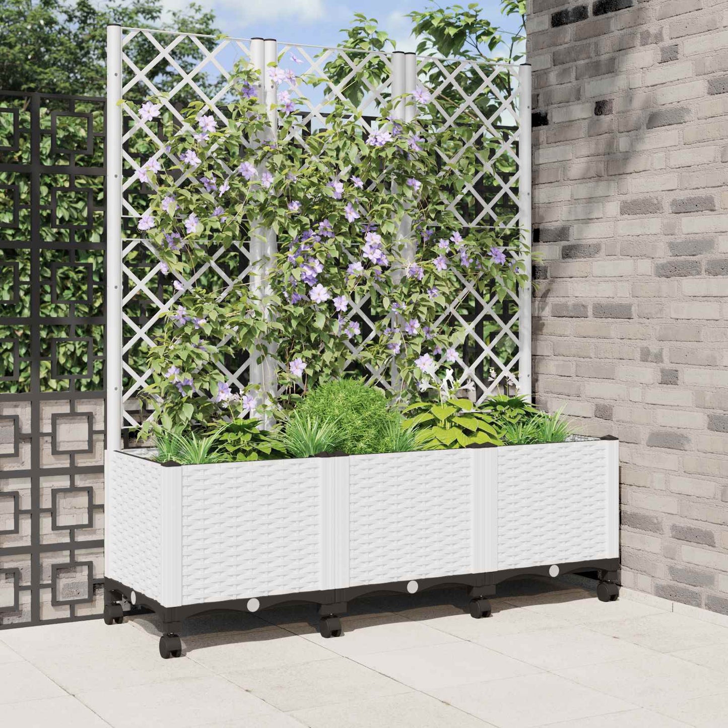 Hageplanter med espalier og hjul Hvit 120 x 40 x 146 cm PP