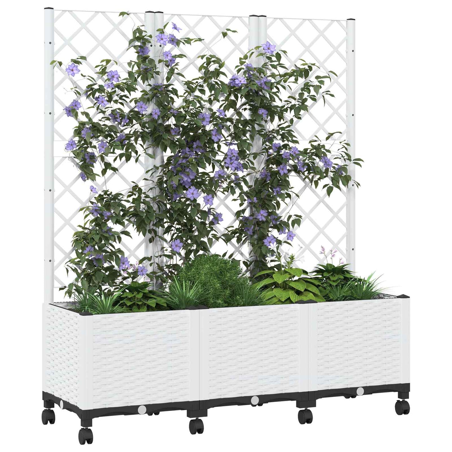 Hageplanter med espalier og hjul Hvit 120 x 40 x 146 cm PP