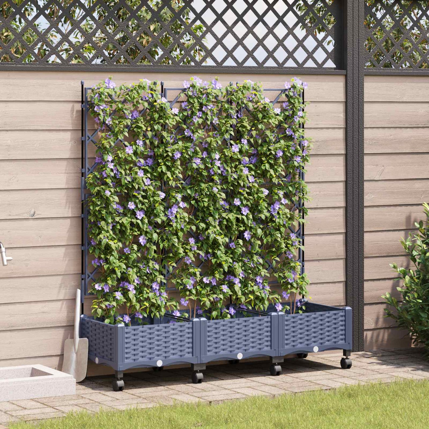 Hageplanter med espalier og hjul 3 stk. Grå 120 x 40 x 131,5 cm
