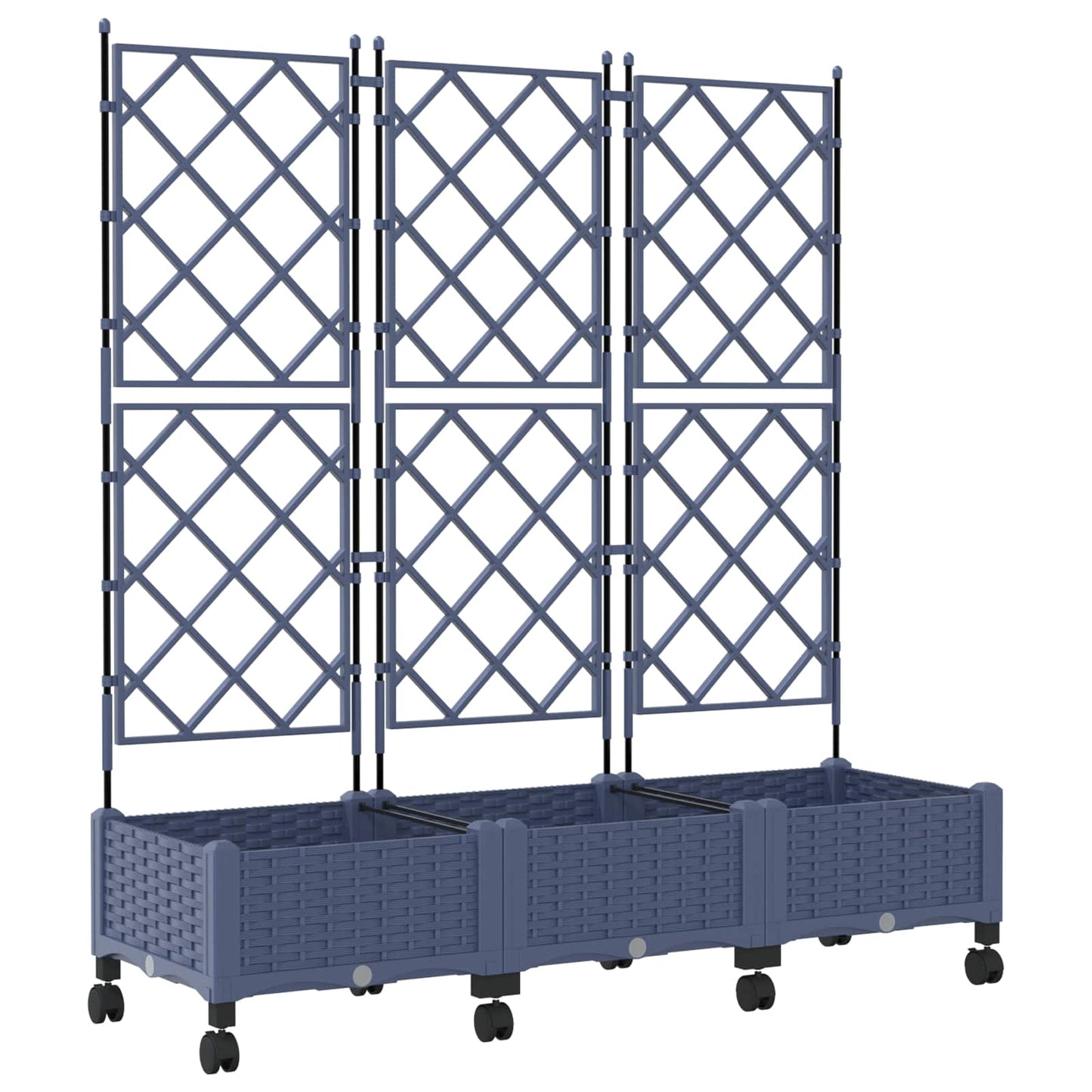 Hageplanter med espalier og hjul 3 stk. Grå 120 x 40 x 131,5 cm