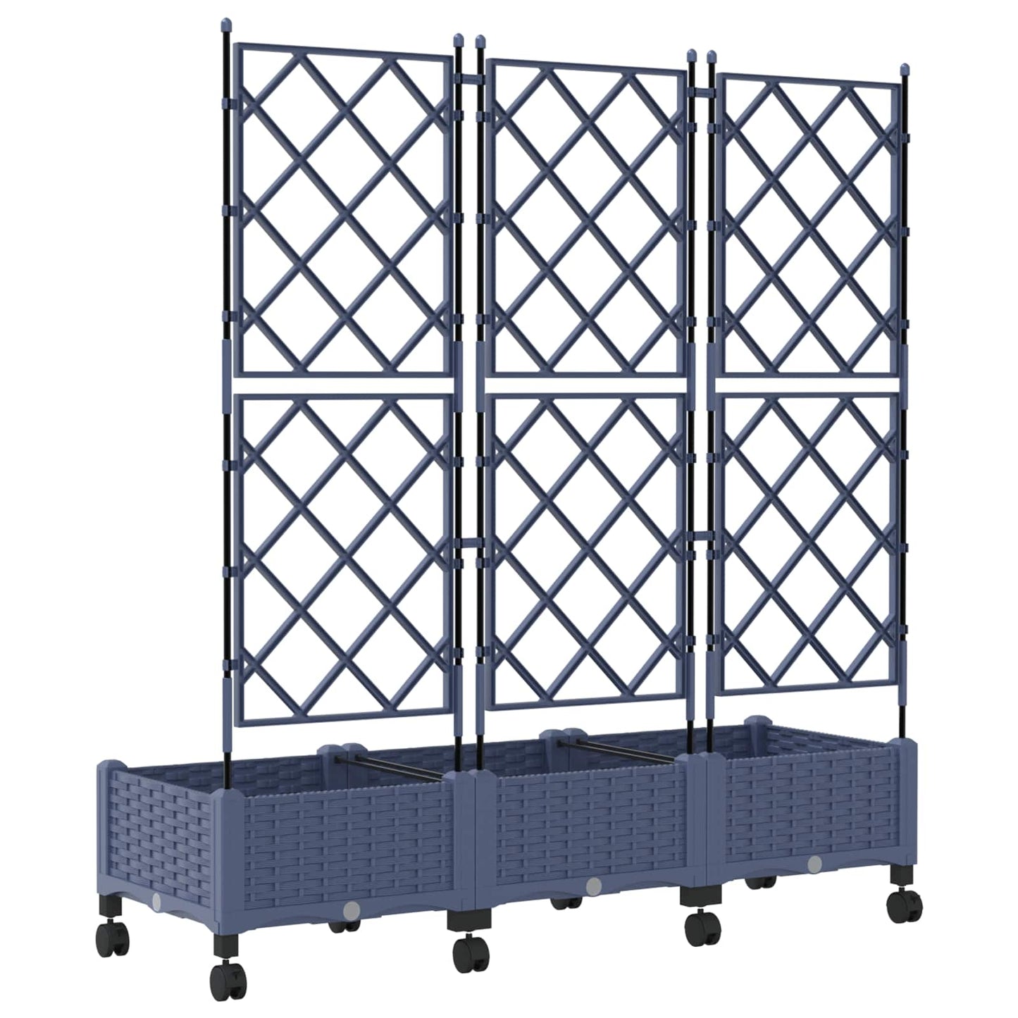 Hageplanter med espalier og hjul 3 stk. Grå 120 x 40 x 131,5 cm