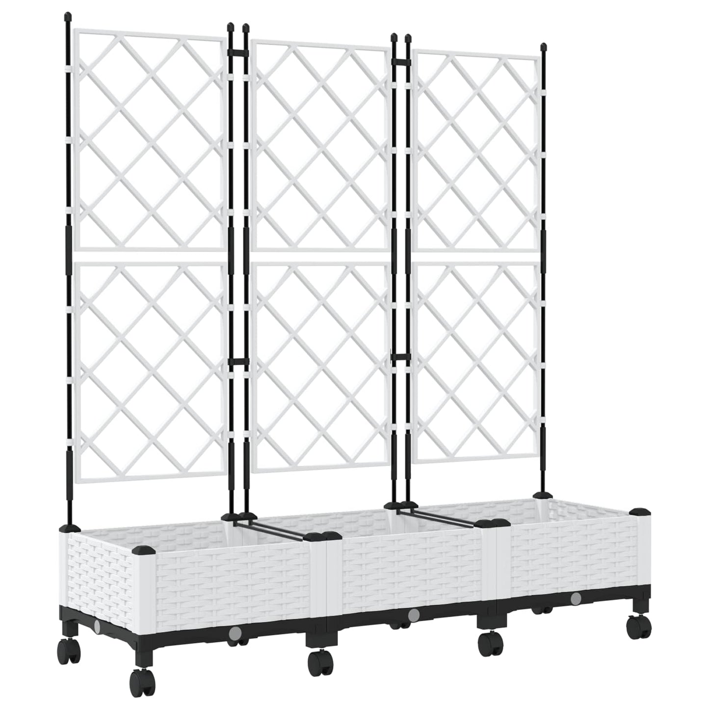 Hageplanter med espalier og hjul 3 stk. Hvit PP