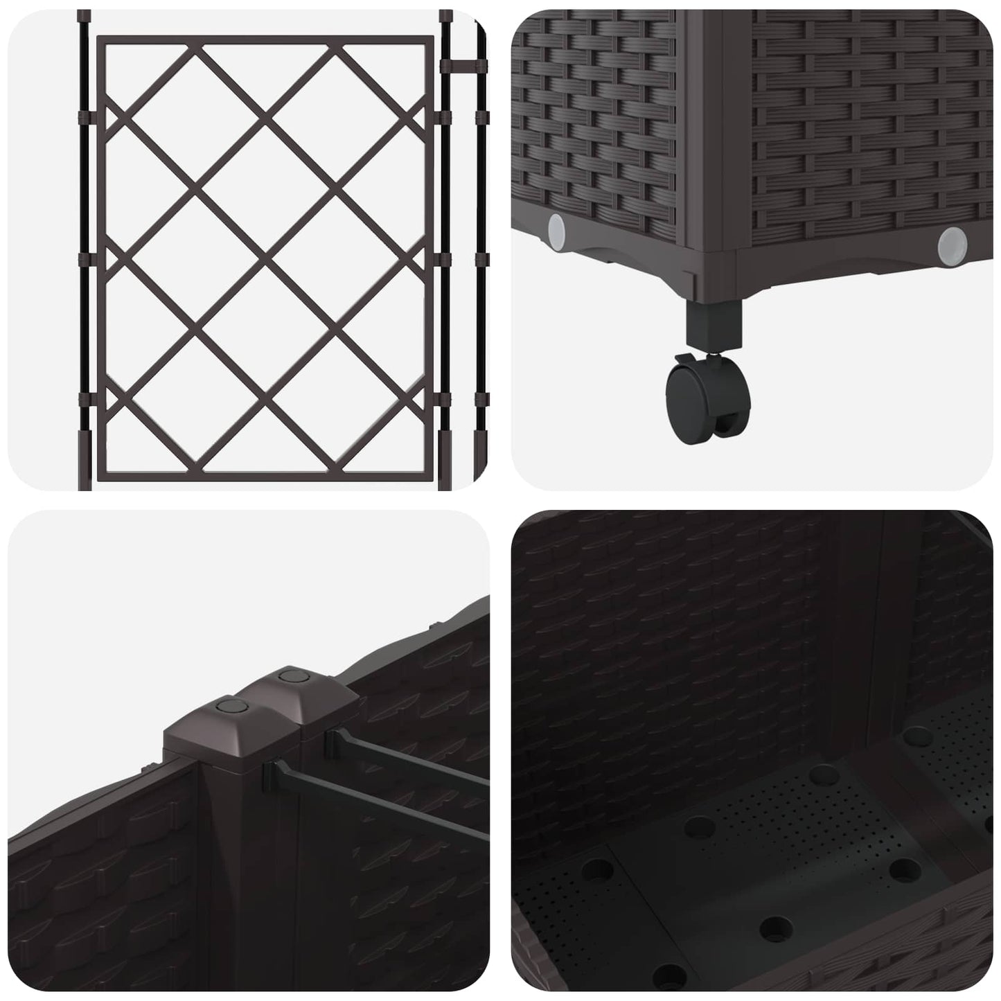 Hageplanter med espalier og hjul 3 stk. Brun 120 x 40 x 149 cm