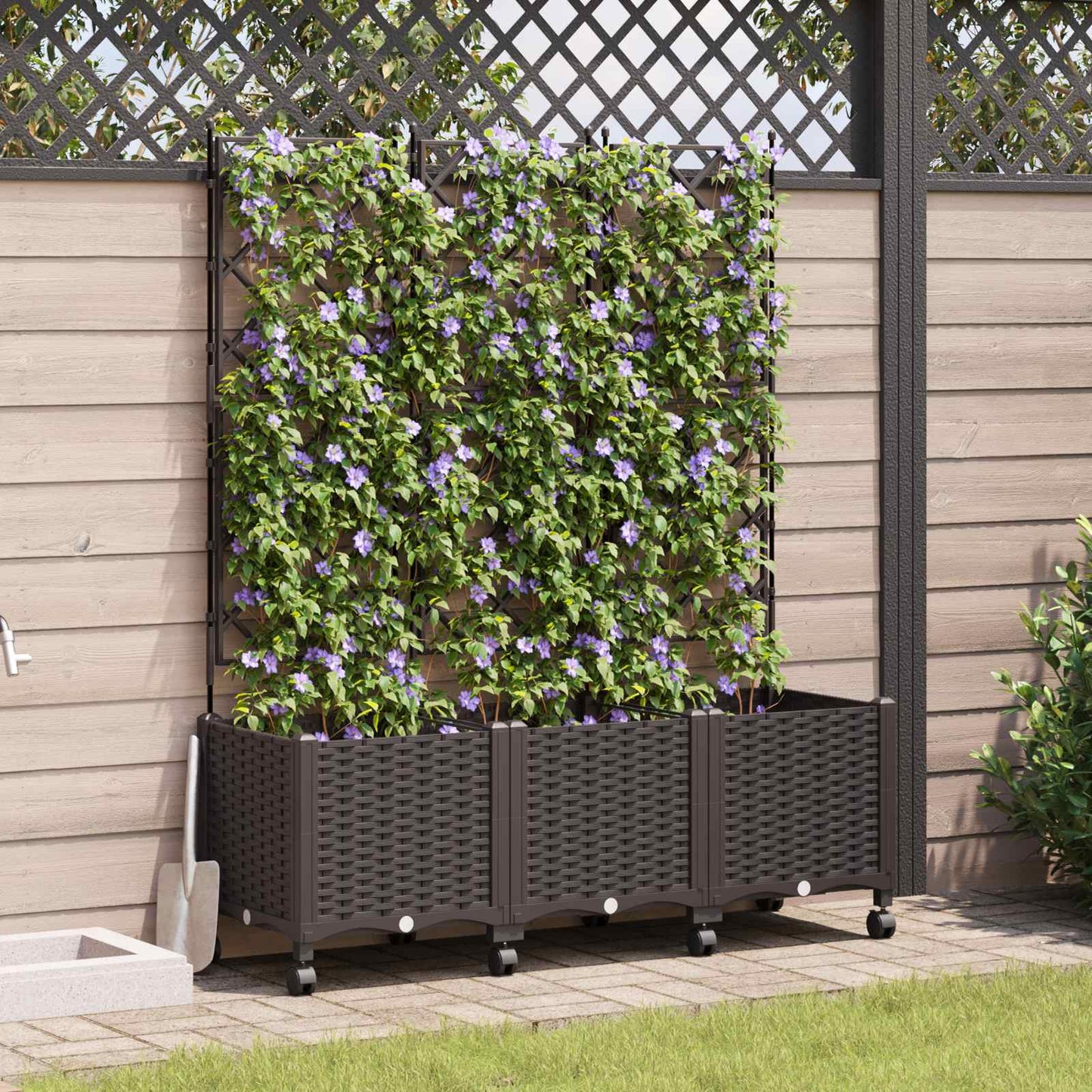 Hageplanter med espalier og hjul 3 stk. Brun 120 x 40 x 149 cm