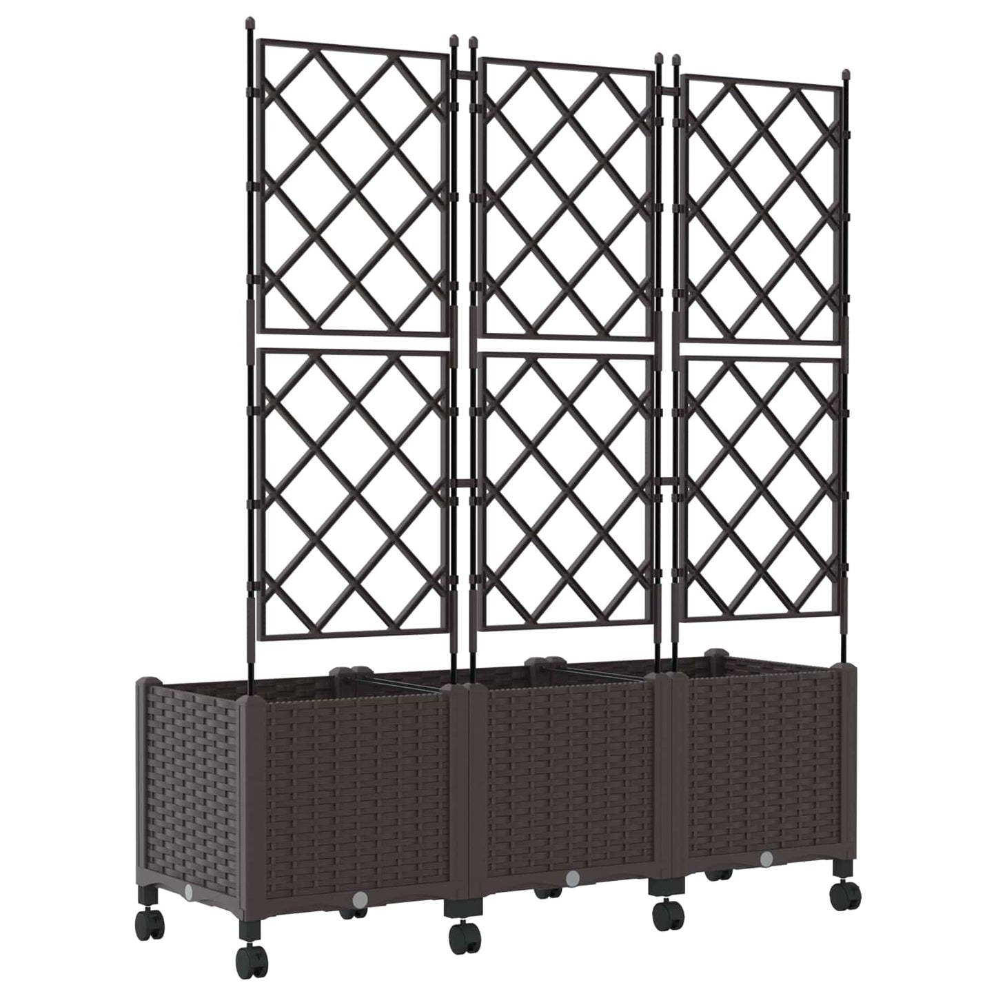Hageplanter med espalier og hjul 3 stk. Brun 120 x 40 x 149 cm