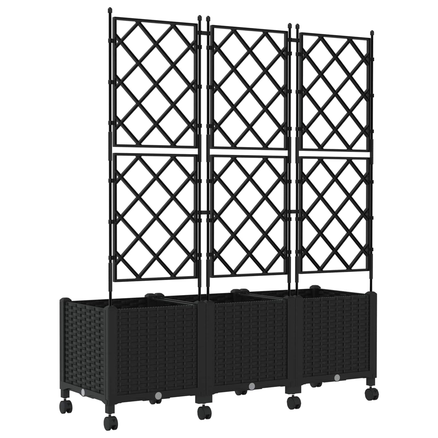 Hageplanter med espalier og hjul 3 stk. Svart 120 x 40 x 149 cm