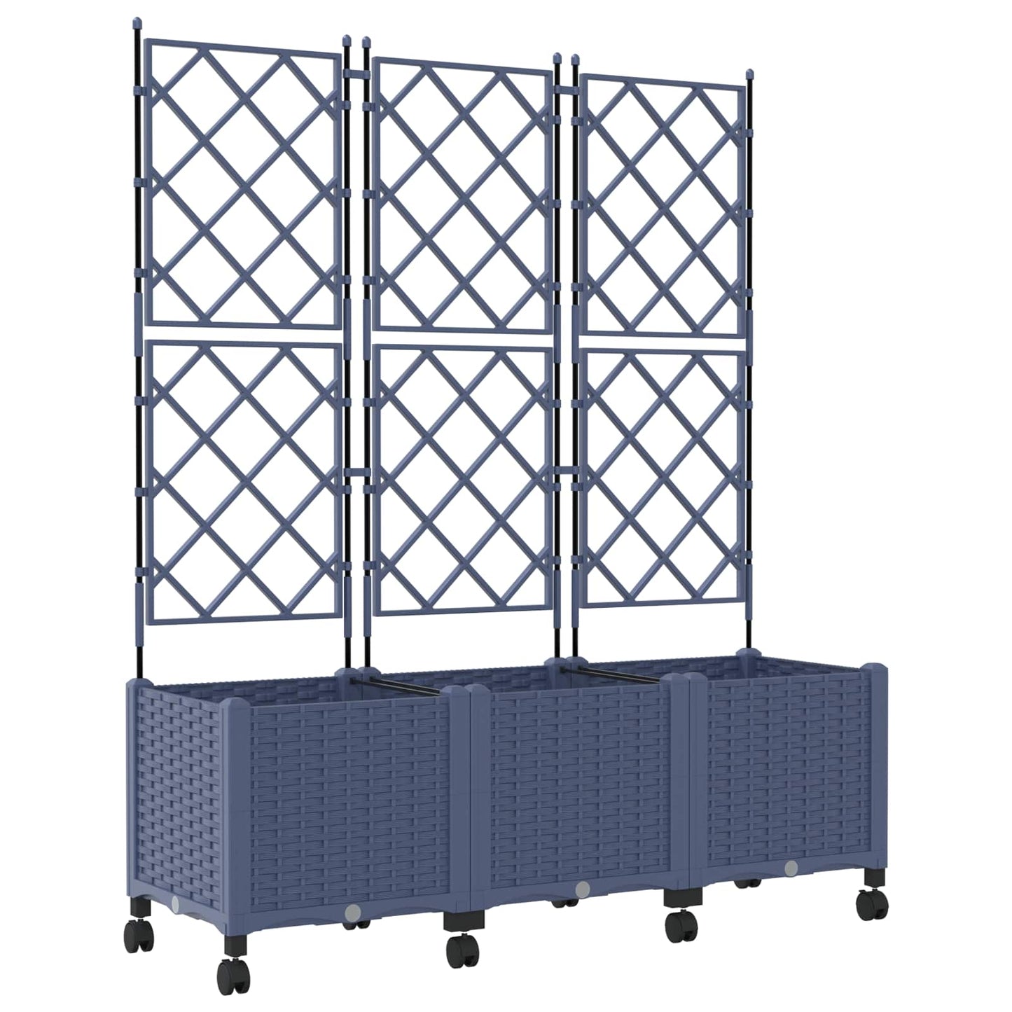 Hageplanter med espalier og hjul 3 stk. Grå 120 x 40 x 149 cm