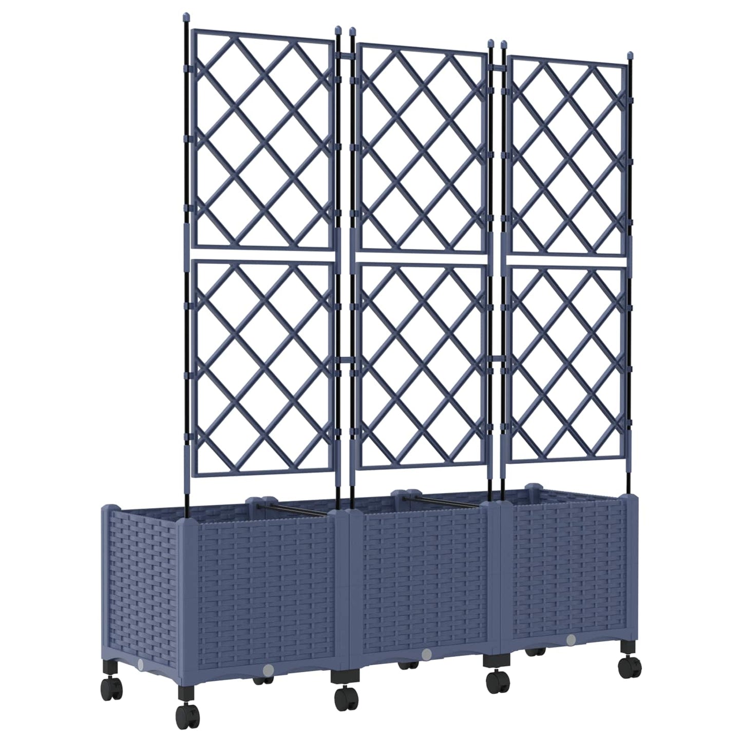 Hageplanter med espalier og hjul 3 stk. Grå 120 x 40 x 149 cm