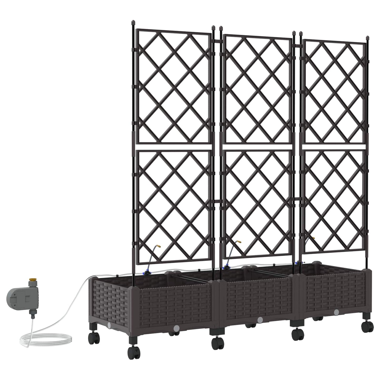 Hageplantekasse med vanning og hjul 3 stk. Brun PP