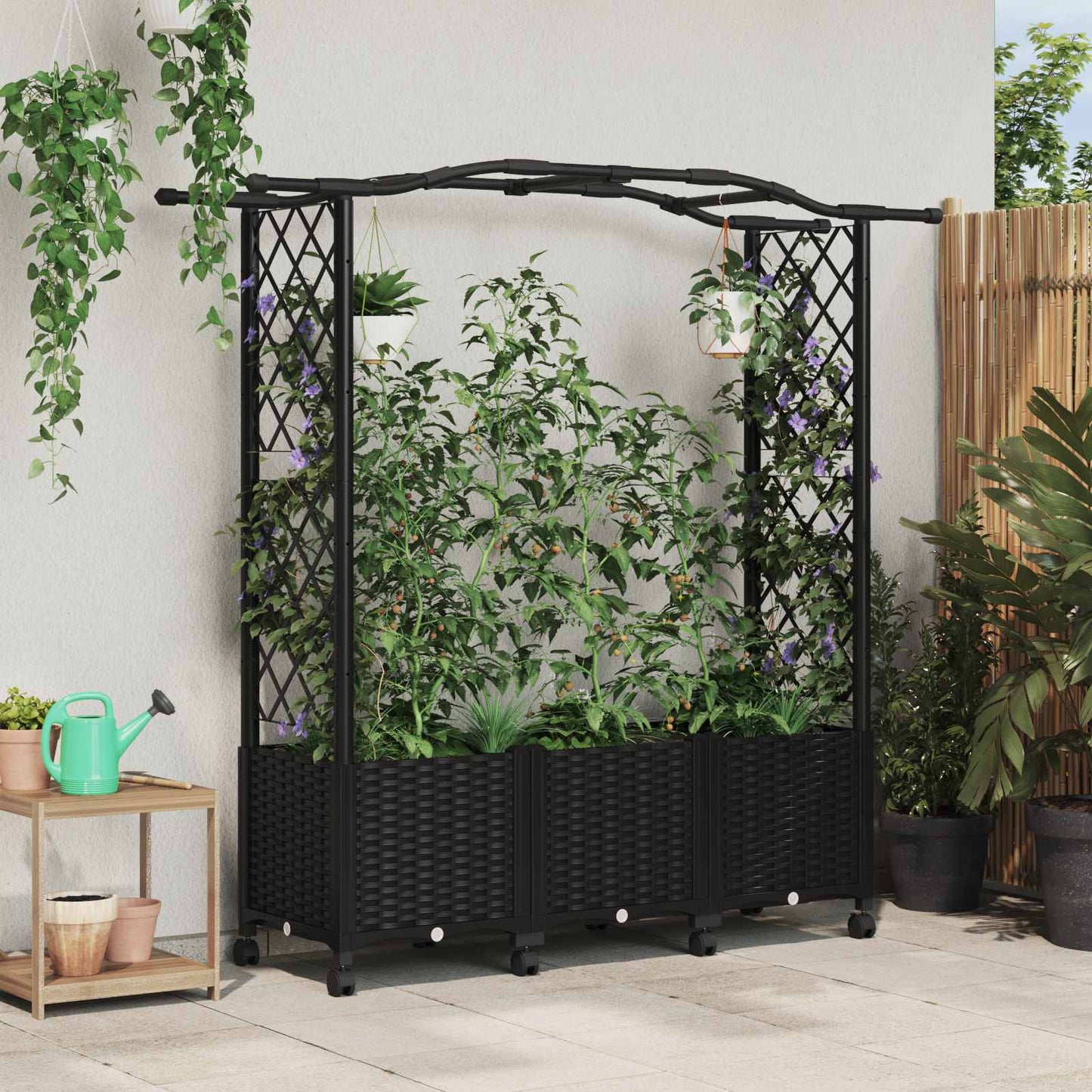 Hevet Bed med Trellis og Tak Svart 164 x 40 x 144 cm PP