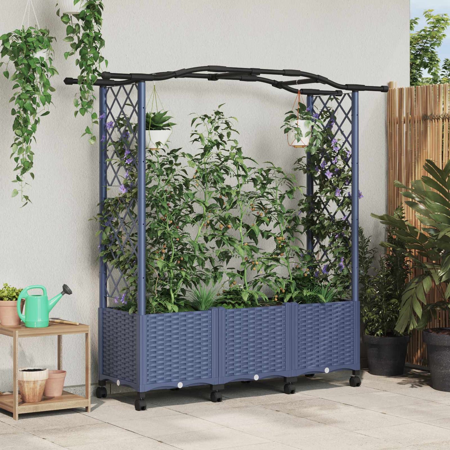 Hevet Bed med Trellis og Tak Grå 164 x 40 x 144 cm PP