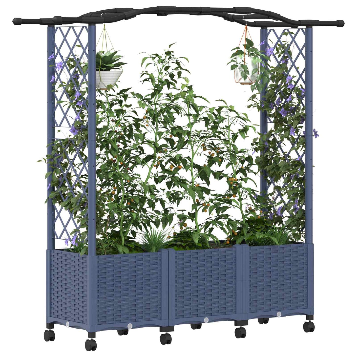 Hevet Bed med Trellis og Tak Grå 164 x 40 x 144 cm PP