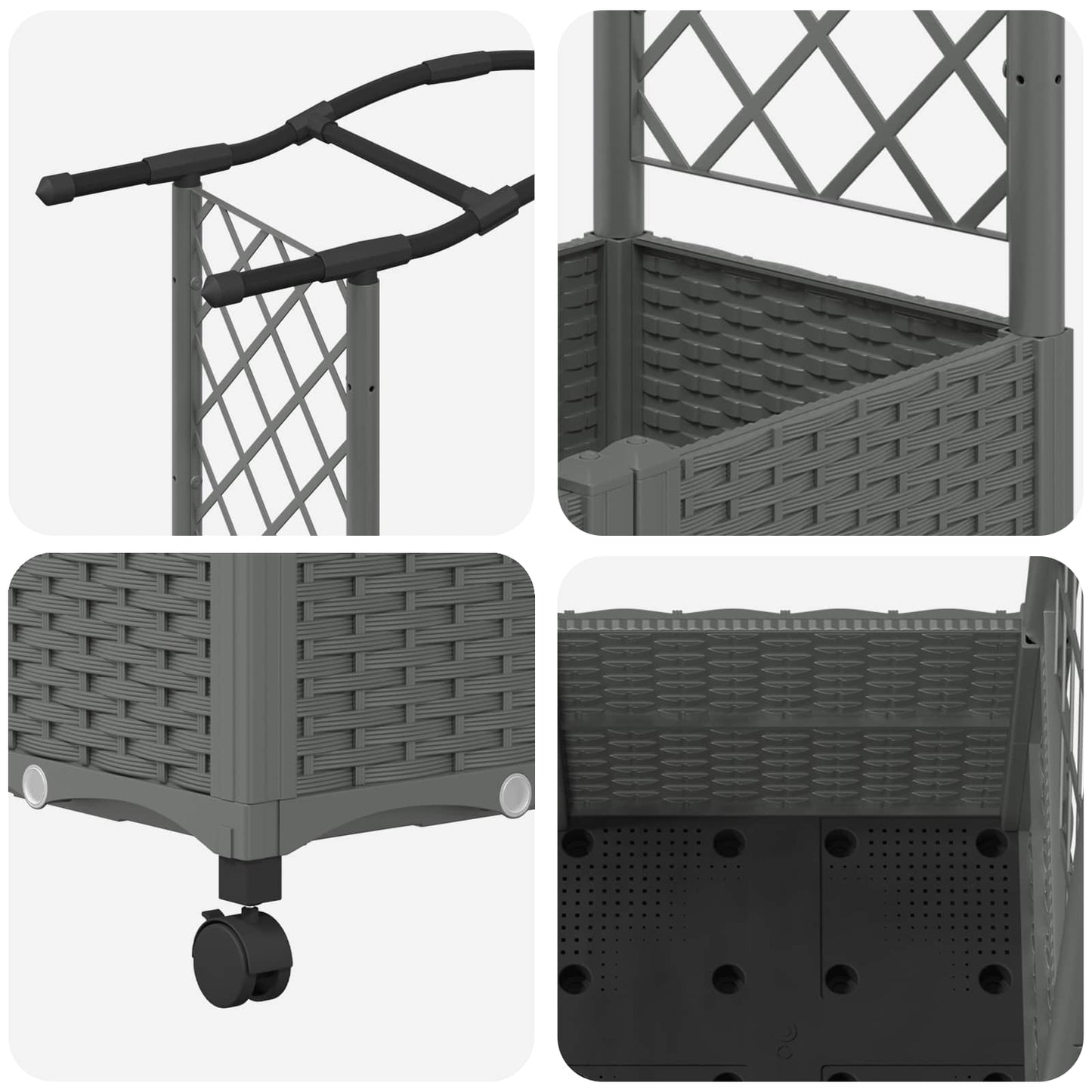 Hevet Bed med Trellis og Tak Lysegrå 164 x 40 x 144 cm PP