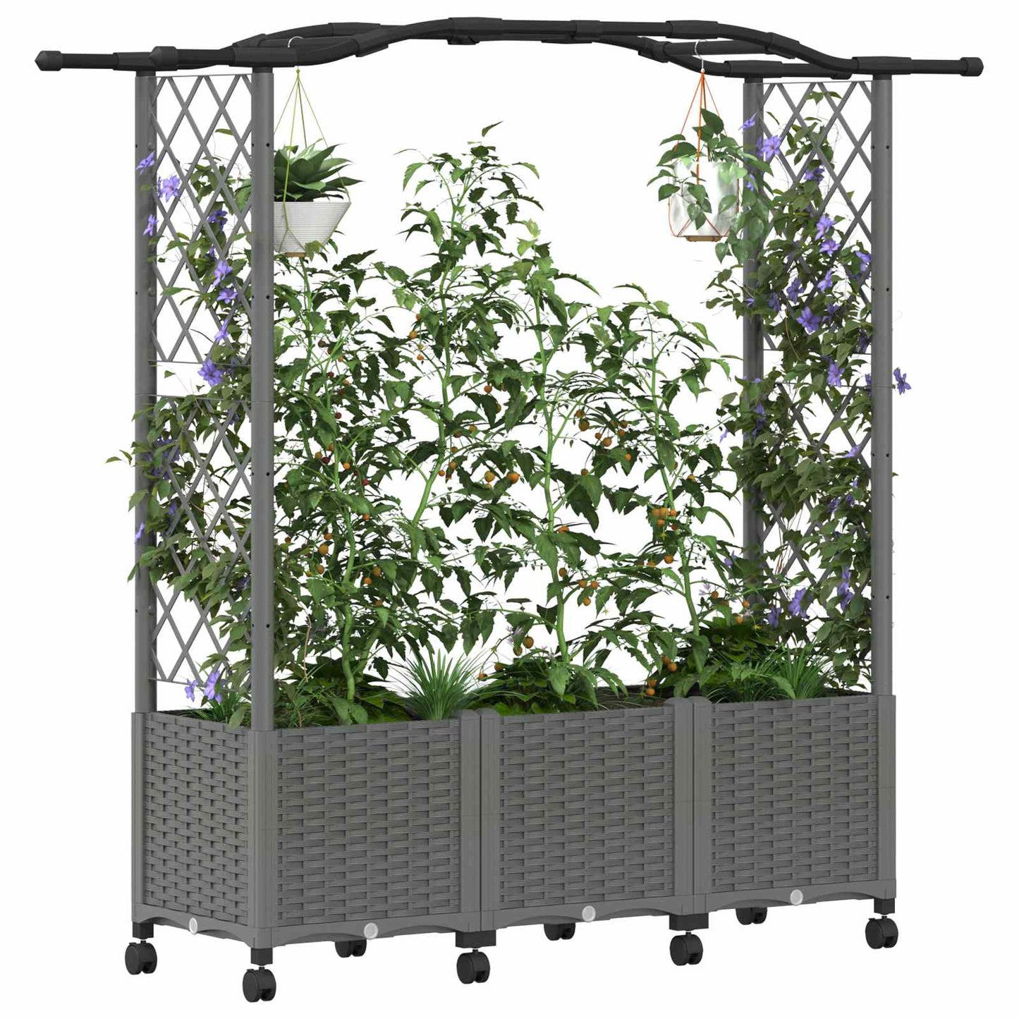 Hevet Bed med Trellis og Tak Lysegrå 164 x 40 x 144 cm PP