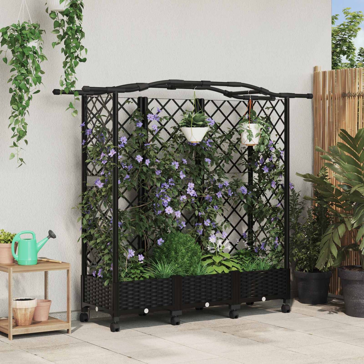 Hevet Bed med Trellis og Tak Svart 163 x 40 x 129 cm PP