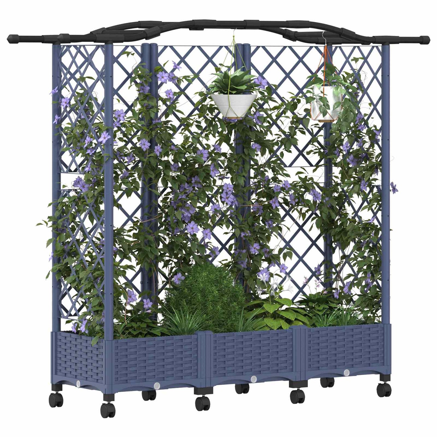 Hevet Bed med Trellis og Tak Grå 163 x 40 x 129 cm PP