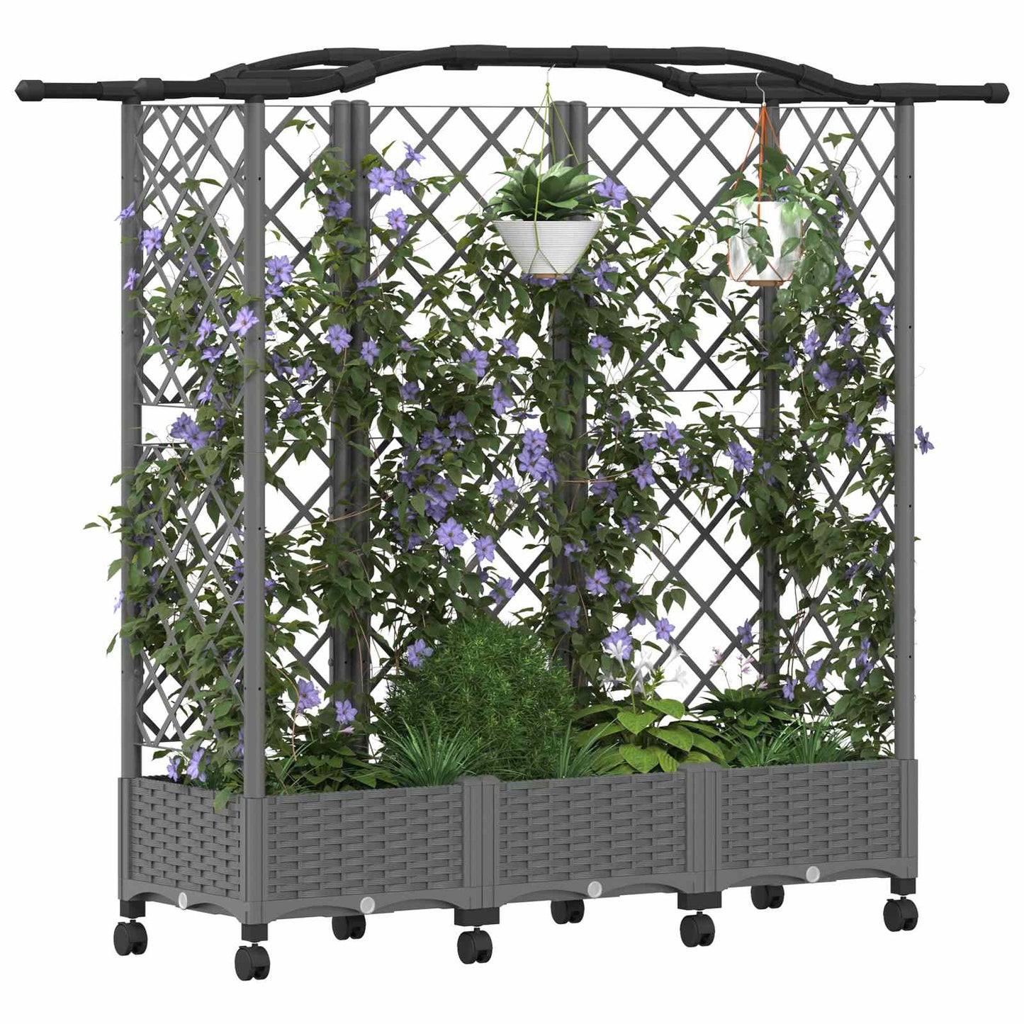 Hevet Bed med Trellis og Tak Lysegrå 163 x 40 x 129 cm PP
