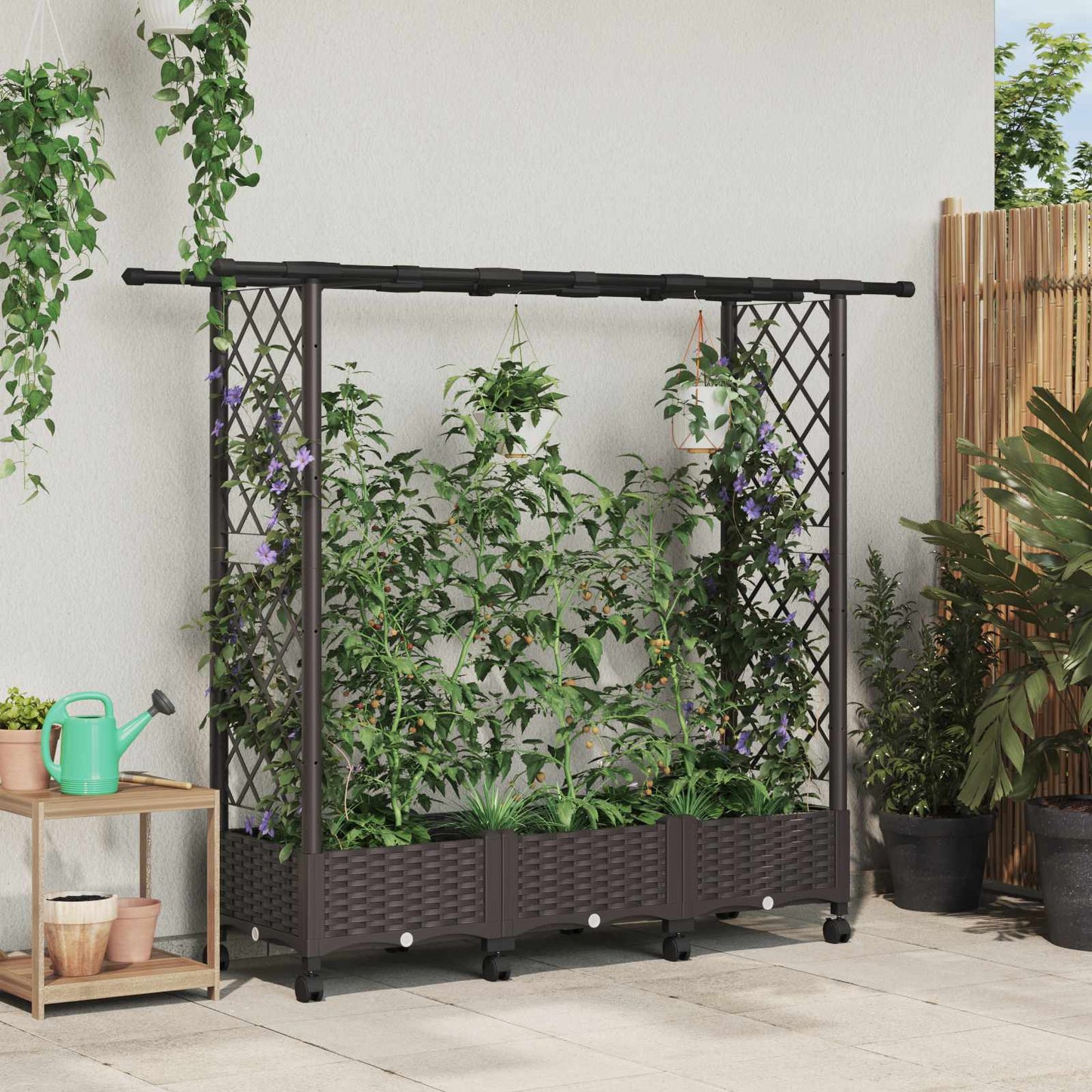 Hevet Bed med Trellis og Tak Brun 164 x 40 x 127 cm PP