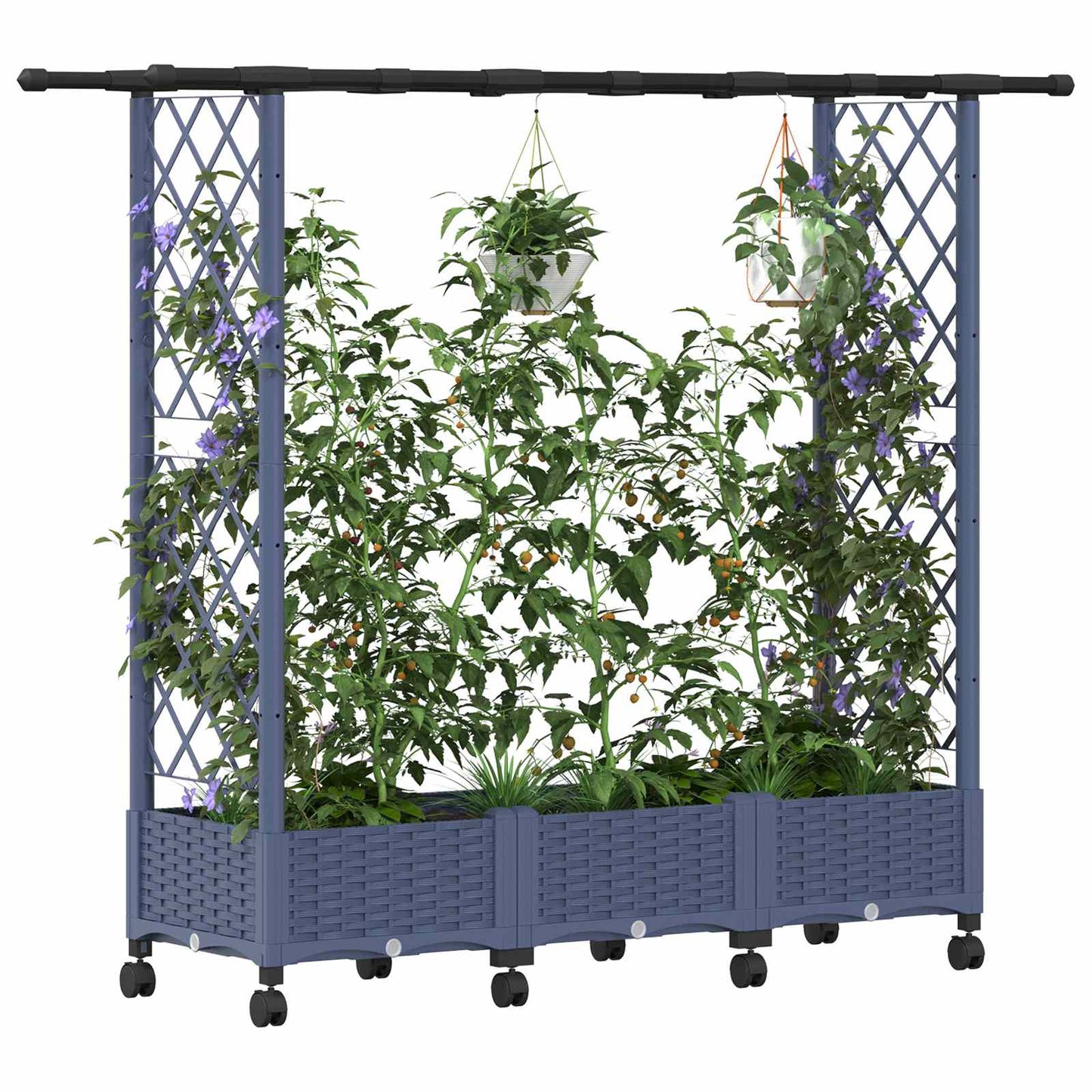 Hevet Bed med Trellis og Tak Grå 164 x 40 x 127 cm PP