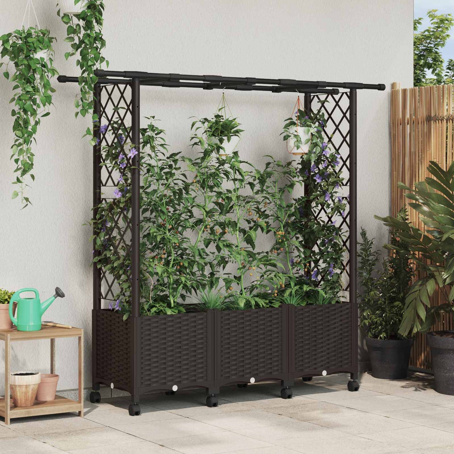Hevet Bed med Trellis og Tak Brun 162,5 x 40 x 142 cm PP