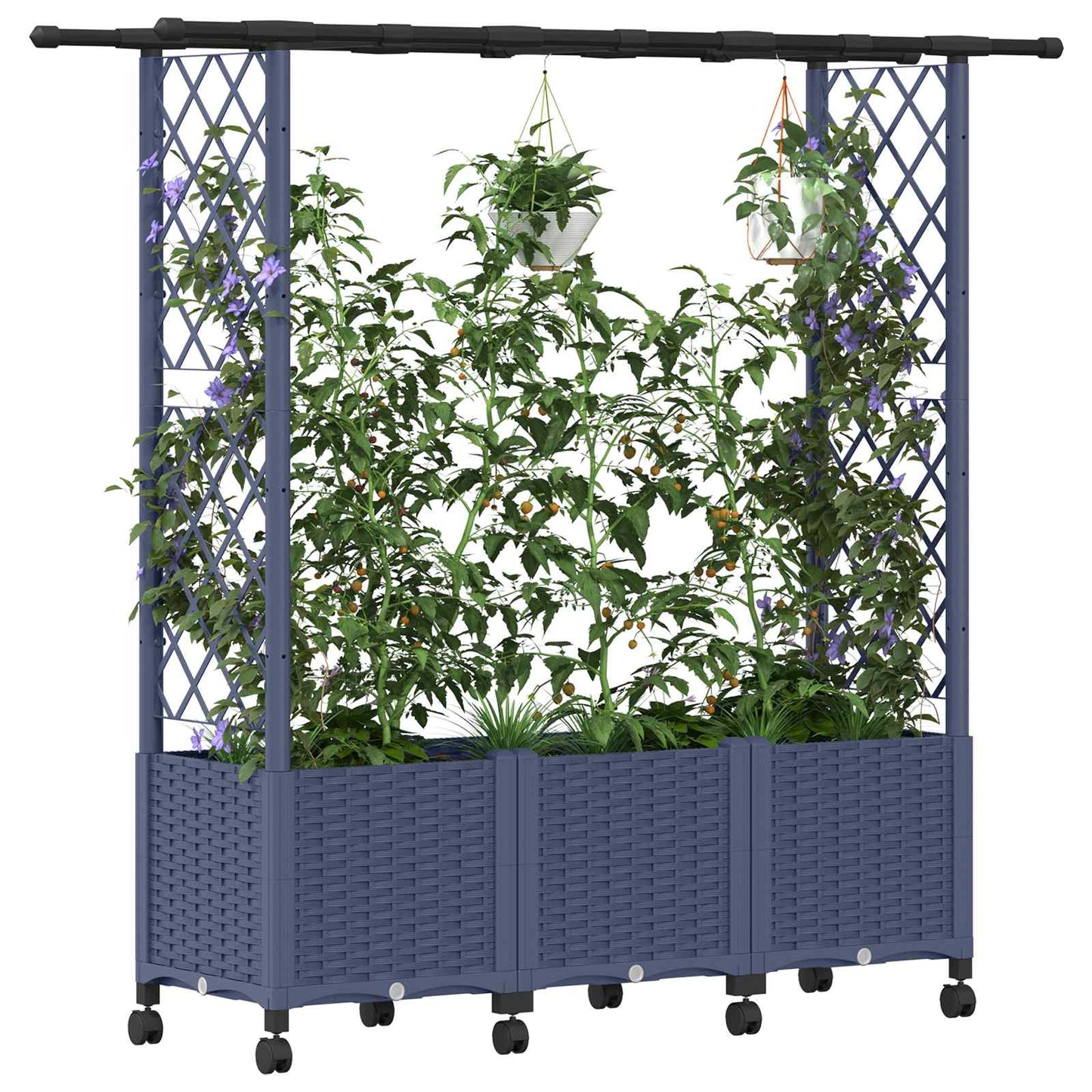 Hevet Bed med Trellis og Tak Grå 162,5 x 40 x 142 cm PP