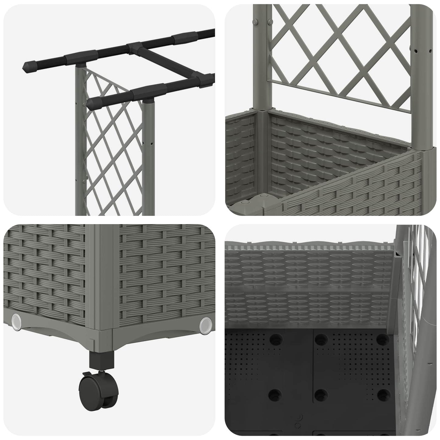 Hevet Bed med Trellis og Tak Lysegrå 162,5 x 40 x 142 cm PP