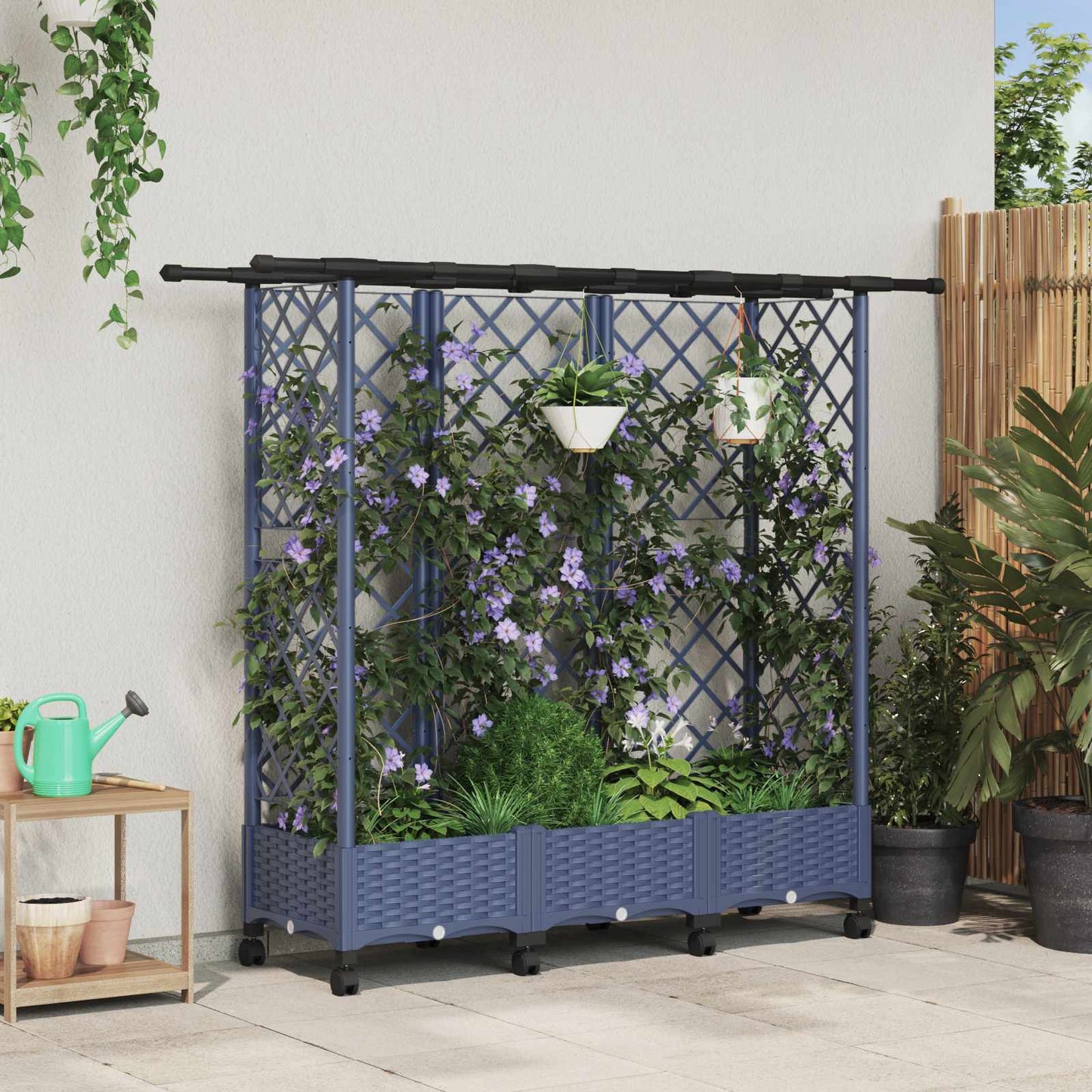 Hevet Bed med Trellis og Tak Grå 164 x 40 x 127 cm PP