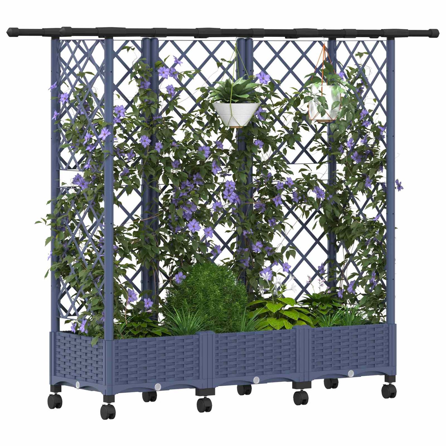 Hevet Bed med Trellis og Tak Grå 164 x 40 x 127 cm PP