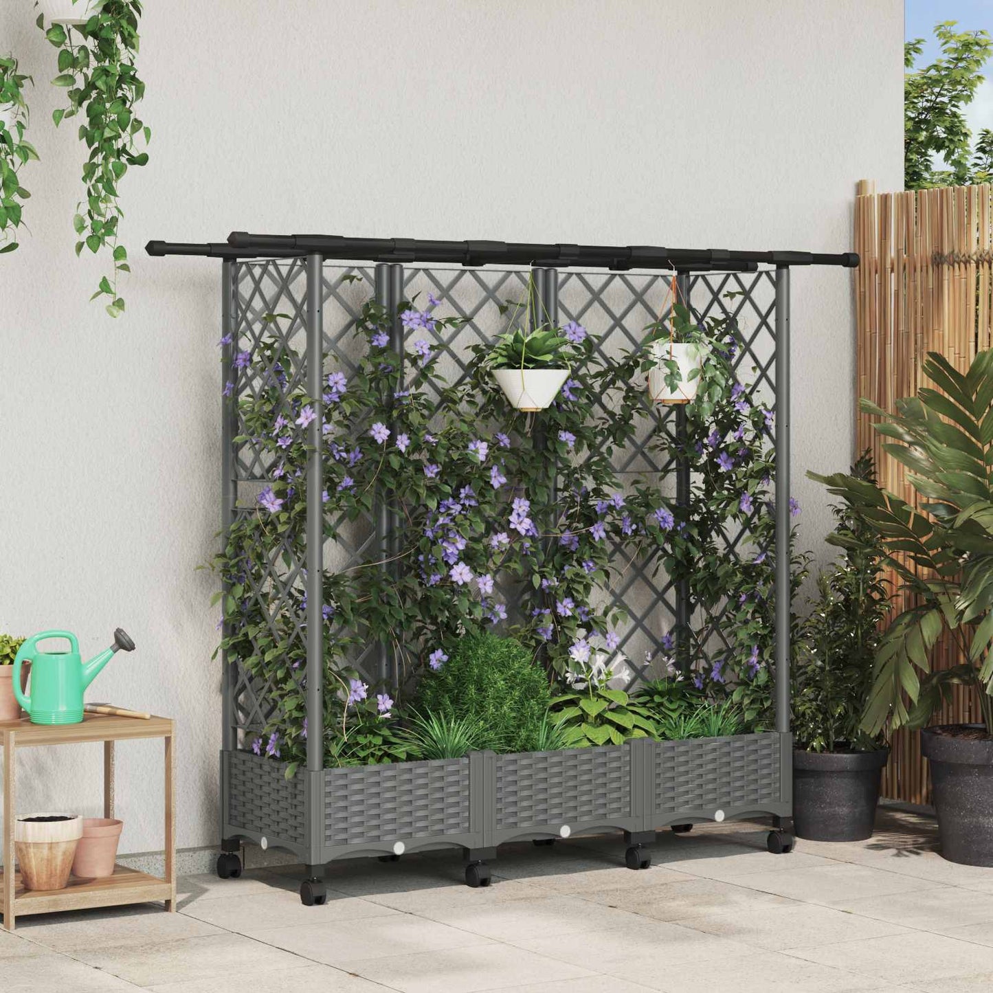 Hevet Bed med Trellis og Tak Lysegrå 164 x 40 x 127 cm PP